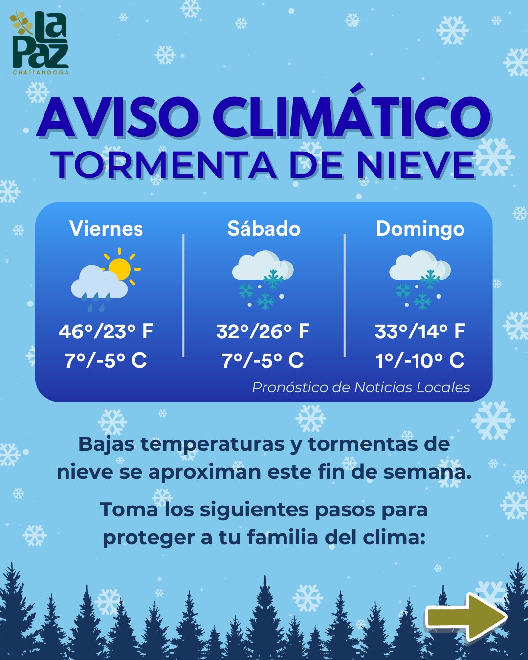 ๐จNOTICE๐จ: Snowstorm this weekend๐จ
A snowstorm is approaching Chattanooga this weekend, so we recommend that you take the following steps to protect your family from the weather.โ๏ธ
๐ฅ: If you have propane heaters, make sure they are indoor compliant to avoid any accidental fires.
๐ง: Keep taps dripping so that water flows through the pipes. If the pipes get frozen, shut the water off through the main valve and thaw frozen pipes using hair dryers or warm towels.
For emergencies, such as busted water pipes, electricity outages, or fires, call the emergency numbers on the last slide.๐
Stay warm!๐งค