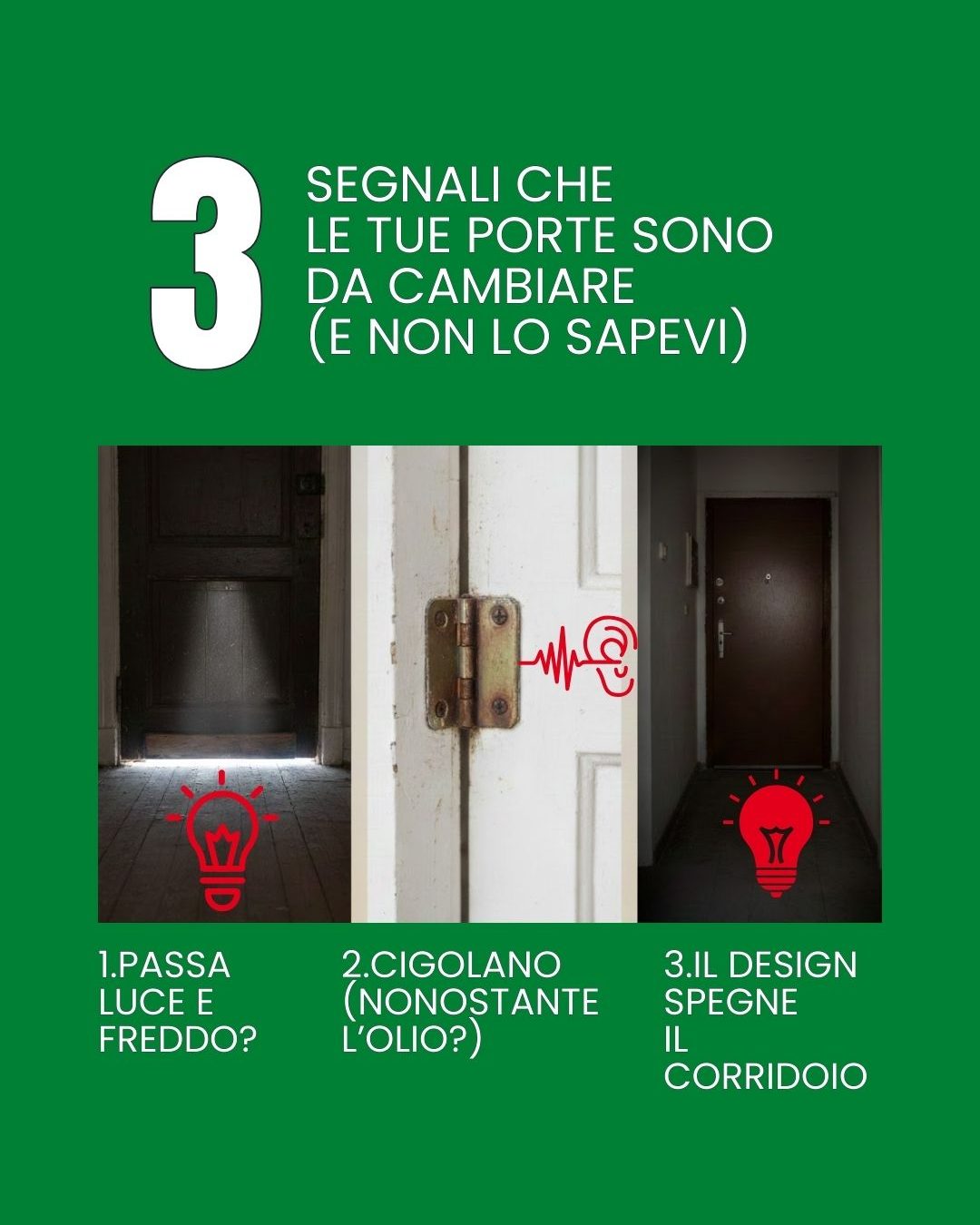 3 segnali che le tue porte sono da cambiare (e non lo sapevi!) 🚩
Spesso ci abituiamo a piccoli difetti della casa finché non diventano
un vero fastidio.
Ma le tue porte parlano, e gennaio è il mese perfetto
per ascoltarle e rinnovare il tuo comfort. 🏡✨
Ecco 3 segnali a cui dovresti prestare attenzione:
1️⃣ Spifferi e luce da sotto: Se senti freddo o vedi la luce passare sotto il pannello, la tua porta non sta più isolando.
Questo significa bollette più alte e meno comfort termico. ❄️
2️⃣ Cigolii insistenti: Hai già provato con l'olio ma il rumore torna
sempre? Le cerniere o la struttura potrebbero essere usurate. Una
porta silenziosa è sinonimo di una casa serena.
3️⃣ Corridoi bui: Le tue vecchie porte "spengono" la luce?
Sostituirle con modelli moderni, magari con inserti in vetro o finiture
chiare, può illuminare l'intera casa senza abbattere un solo muro. 💡
Il Restyling che non ti aspetti: Cambiare le porte interne è l'intervento
più veloce e pulito per trasformare radicalmente il look del tuo
appartamento. Niente polvere infinita, solo un risultato immediato e
bellissimo.
👉 Ti ritrovi in uno di questi problemi? Non aspettare che il fastidio
aumenti.
Scrivici o vieni in showroom per scoprire le soluzioni di design 2026!
📍Via Manzoni, 1 Cercenasco (TO)
📞 +39 011 980 97 30
🌐 www.ebeporte.it
#ProblemSolvingCasa #RistrutturazioneVeloce #PorteInterne
#ComfortAbitativo #RisparmioEnergetico