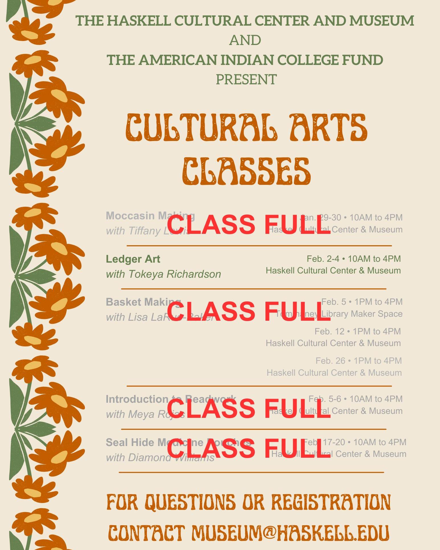 Good morning! We just wanted to take a moment to let you all know that the only class with openings remaining is Ledger Art with Tokeya Richardson. All other classes are at capacity.