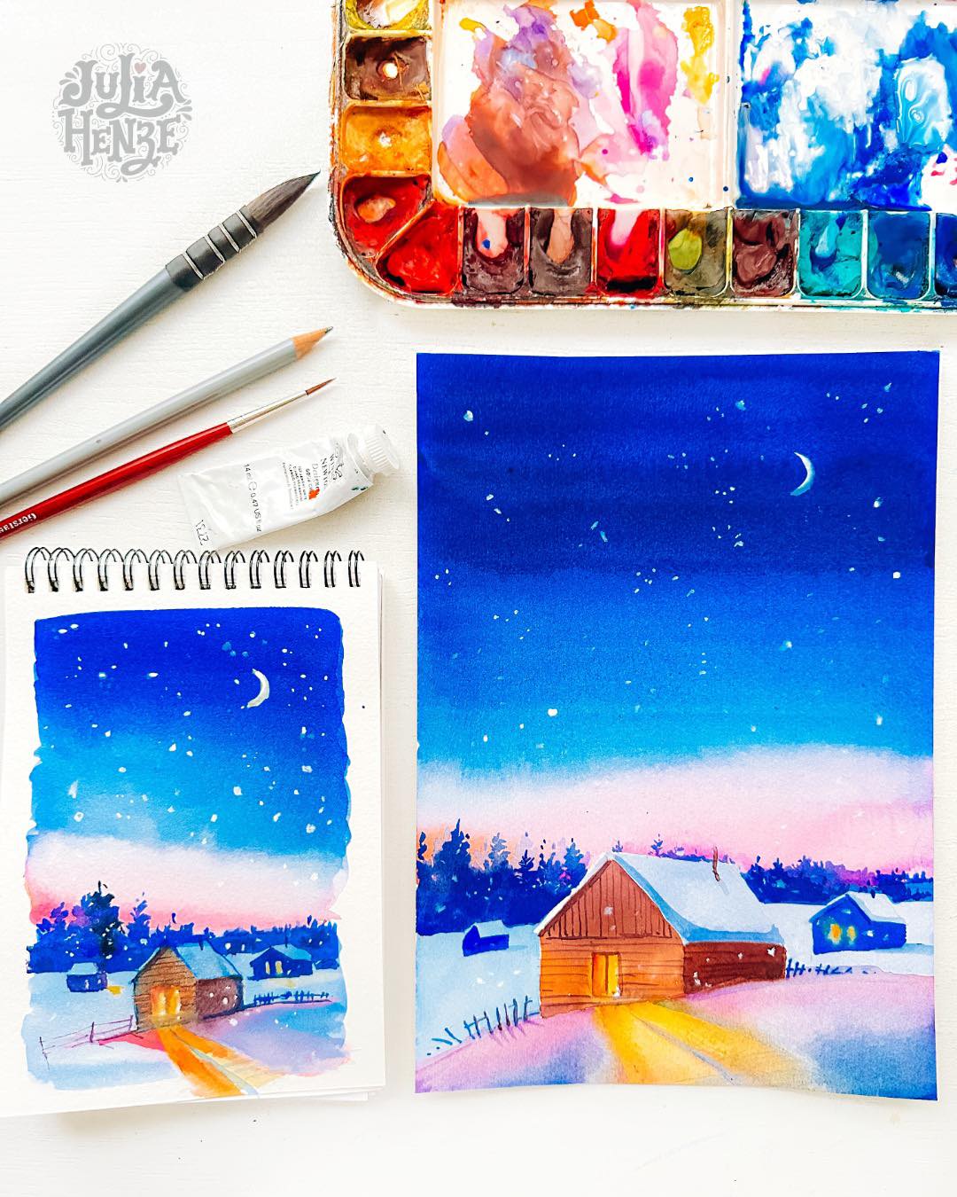 I thought it would be a good idea to share this before winter is over. I made this sketch during a Brave Brushes livestream, working from a reference photo and turning it into something a bit brighter and more engaging.
It’s funny how often a small thumbnail feels much looser than the final sketch, which I then try to make a little more “perfect.”
Challenging myself to draw, sketch, or paint scenes I don’t usually choose often means struggling with certain techniques, while at the same time broadening my skills and slowly helping me grow as an artist.
#watercolorlandscape #winterpainting #watercolorworkshop #learntopaint #bravebrusheslivestream