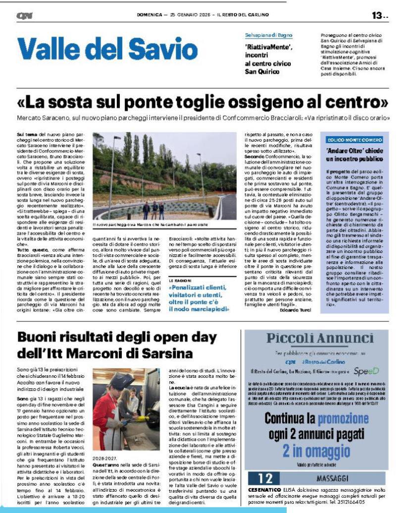 IL CARLINO _valledelsavio
parla dell’Itt Marconi
Leggi la notizia:
vieni a vivere in vallata
Frequenta la scuola in vallata
ITT MARCONI una MONTAGNA DI OPPORTUNITA’