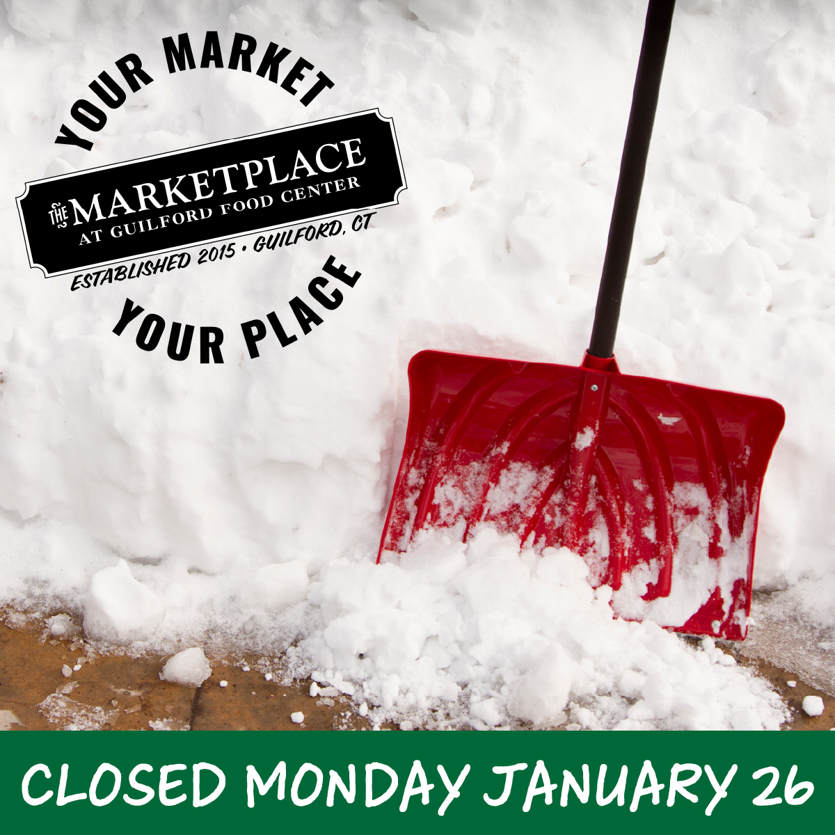 As much as we love coffee and sandwiches, safety comes first. The Marketplace is closed today, Monday, January 26th, for the safety of our staff and patrons.
Stay safe, everyone. See you tomorrow!
#themarketplaceguilford #yourmarketyourplace #thisisguilford #localfirst #ctshoreline #winterstorm2026 #snowhappens