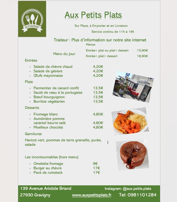 Menu du jour Mardi 27 janvier.