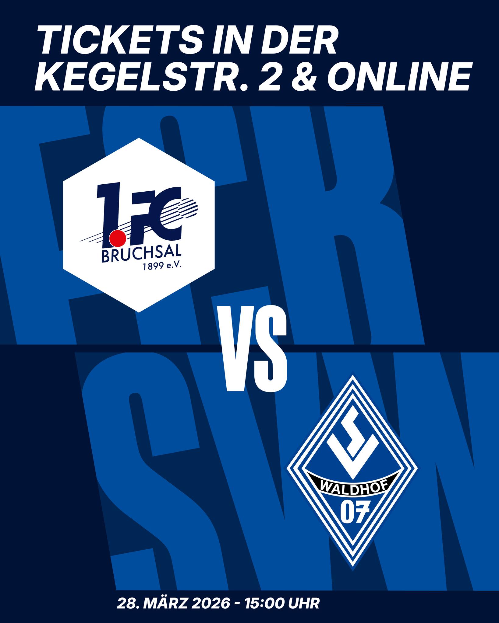 Es sind nur noch 61 Tage bis zum Pokalhalbfinale gegen den Drittligisten SV Waldhof Mannheim und der Ticketvorverkauf startet heute!
Kommt in die Geschäftsstelle oder kauft die Tickets online über unsere Website.
Bei Fragen sind wir täglich von 10 Uhr bis 17 Uhr unter der 07251 5 999 666 oder per Mail unter ticketing@fcbruchsal.de erreichbar.
Der Ticketpreis liegt bei 12€ für Erwachsene, für Kinder und Schüler bis 17 Jahren bei 8€.
Studenten, Auszubildende, Schwerbehinderte sowie Rentner können ihr Ermäßigtes Ticket ausschließlich an der Tageskasse erwerben.