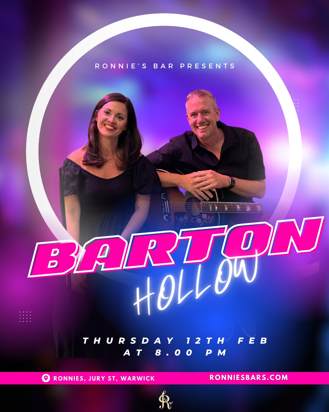 Always a favourite with the Ronnies crowd, this brilliant duo perform classic acoustic tracks with their own unique take. Come and join Barton Hollow this Thursday from 8pm.
#cocktailbarwarwick #livemusicwarwick #warwickbars #drinksandvibes #cocktailsandmusic @barton_hollow_uk