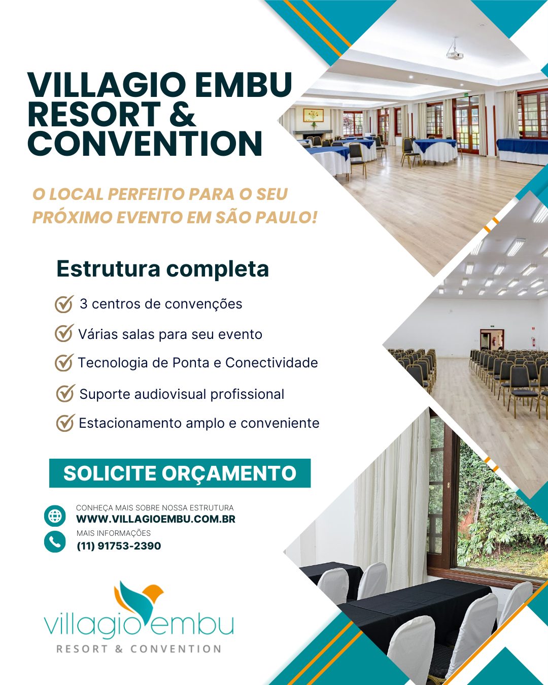 🎉 O lugar perfeito para eventos inesquecíveis! 🌿
Seja para conferências, treinamentos, confraternizações ou celebrações especiais, o Villagio Embu Resort & Convention oferece uma estrutura completa e versátil, integrada à natureza e com fácil acesso a partir de São Paulo.
✨ Por que escolher o Villagio Embu para o seu evento?
🌟 Ambientes planejados para atender todos os tipos de eventos
🪑 Salas e centros de convenções com configurações adaptáveis
☕ Opções personalizadas de coffee break, refeições e suporte total da equipe
📶 Tecnologia moderna e suporte audiovisual profissional
🚗 Estacionamento amplo e conveniência para todos os participantes
🌳 Ambiente acolhedor, cercado pela natureza, perfeito para networking e experiências memoráveis
📩 Realize seu próximo evento com conforto, estilo e atenção aos detalhes.
👉 Entre em contato e descubra como transformar sua ideia em uma experiência de sucesso!
#VillagioEmbu #EventosComEstilo #EventoCorporativo #FestasESoluções #EspaçoParaEventos #ResortEConvenção