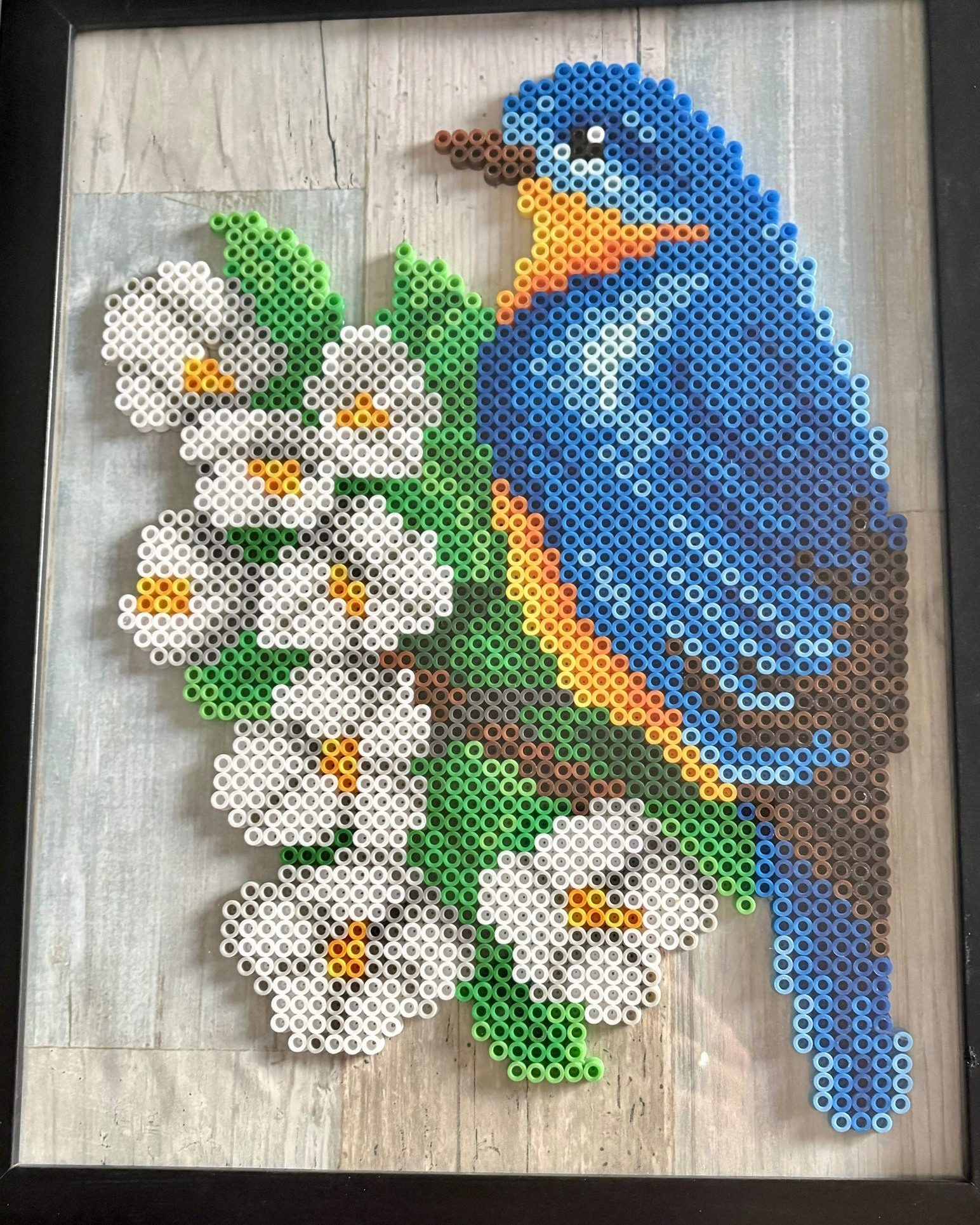 This project contains approximately 2,961 beads and took me 12 hours to complete. The frame size is 8 by 11.