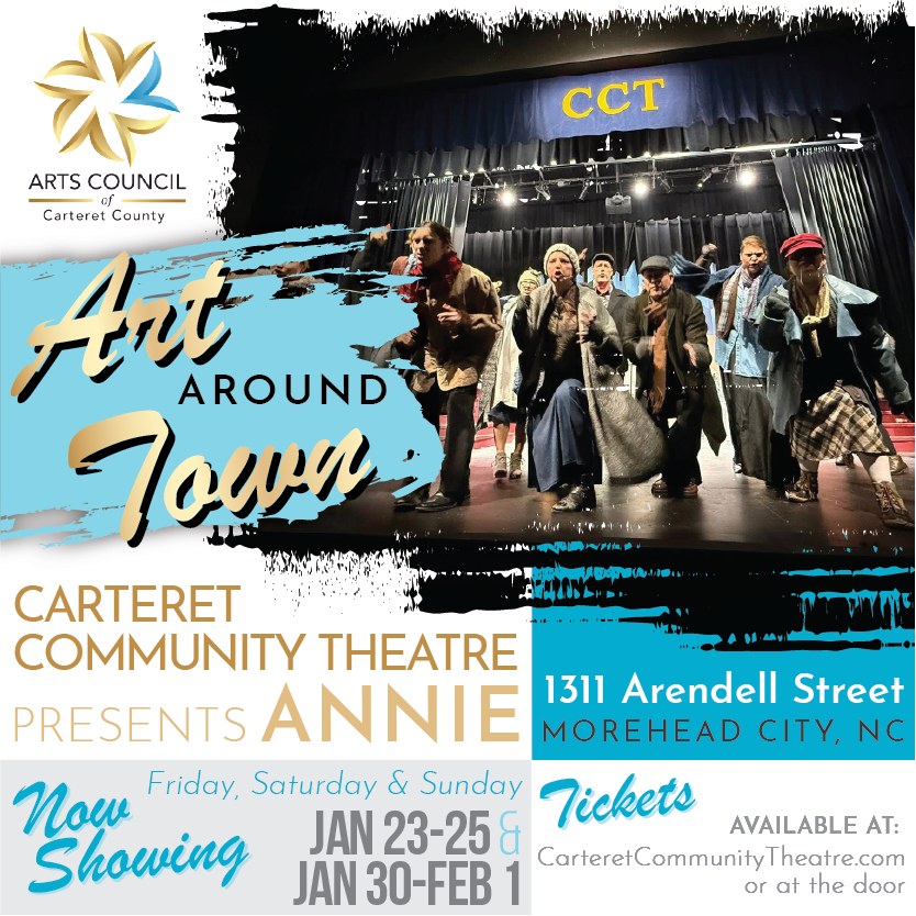 🦎 Leaping lizards! 🦎 Carteret Community Theatre is back HOME and raising the curtain for exciting showings of the production, ANNIE!
Set in 1930s New York City, Annie tells the unforgettable story of a brave, red-headed orphan with an unshakable spirit. When Annie is chosen to spend Christmas with billionaire Oliver Warbucks, her journey toward belonging leads to heart, humor, and a reminder that family comes in many forms.
Featuring a talented local cast and all the warmth and optimism audiences love, Annie is the perfect way to celebrate a new chapter for Carteret Community Theatre.
Join them as they welcome the community back home over the next two weekends. Don’t miss it!
Who: Carteret Community Theatre
What: ANNIE Musical Production
When: Showings Friday-Sunday, Jan 23-25 & Jan 30-Feb 1
Where: 1311 Arendell Street, Morehead City
More info: CarteretCommunityTheatre.com
#artscouncil #carteretcountyarts #crystalcoast #moreheadcitync