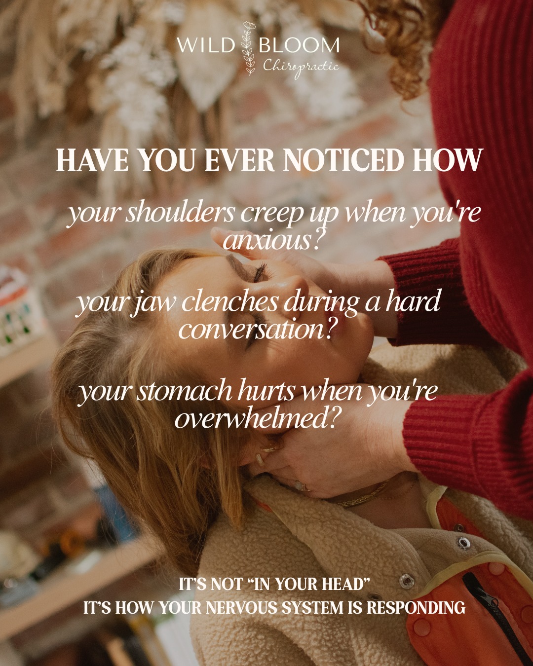 Ever notice how your shoulders tense up when you're anxious? Or how your stomach hurts when you're stressed?
Your body doesn't separate emotional stress from physical stress.
To your nervous system, it's all the sameâit's all THREAT.
When you experience emotional stress (work pressure, relationship conflict, financial worry, grief, overwhelm), your nervous system kicks into fight-or-flight mode. And when you stay in that state chronically, your body starts to break down.
Here's how emotional stress becomes physical pain:
Muscle tension - Your body literally braces for danger. Tight shoulders, clenched jaw, tension headaches, lower back painâit's your nervous system holding on.
Inflammation - Chronic stress increases cortisol and inflammatory markers, leading to joint pain, digestive issues, and chronic conditions.
Nerve sensitivity - When your nervous system is on high alert, it interprets normal sensations as pain. Everything feels more intense.
Poor sleep and healing - Stress disrupts your body's ability to rest and repair, so pain lingers and injuries don't heal properly.
Digestive dysfunction - Your gut is directly connected to your nervous system. Stress = IBS, bloating, nausea, acid reflux.
You're not "just stressed." Your body is RESPONDING to stress the only way it knows how.
Chiropractic care doesn't erase your stressors. But it DOES help your nervous system shift out of fight-or-flight mode and into a state where healing, digestion, sleep, and pain regulation can actually happen.
Regular adjustments help your body process stress instead of storing it as tension and pain.
You deserve care that addresses the whole pictureânot just the symptoms.
.
.
.
#wildbloomchiro #gallatintn #sumnercounty #stress #emotion #nervoussystem #health