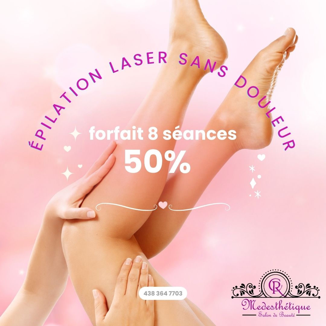 ✨ ÉPILATION LASER À -50 % ✨
Forfait 8 séances deux zones et plus
👉 jusqu’au 28 février 2026
💖 Peau lisse
💖 Résultats durables
💖 Confort optimal
👉 Condition du forfait :
Forfait promotionnel valide pour l’achat de 8 séances, applicable à un minimum de deux zones traitées. Offre non jumelable, non transférable et sans valeur monétaire. Conditions sujettes à changement sans préavis.