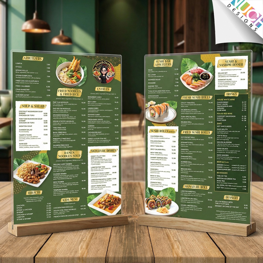 ✨ ผลงานออกเเบบเมนู ของร้าน Thai & Osaka, ร้าน Kim Tar, ร้าน Thai Thai Cuisine เเละร้าน Thai Station ค่ะ
✨ Menu Design
บริการออกแบบเมนูแบบครบครัน ทั้ง Dinner Menu, Lunch Menu, To Go Menu, Drink Menu และ Special Menu ด้วยดีไซน์เฉพาะที่ออกแบบมาให้เข้ากับเอกลักษณ์ของแต่ละร้าน พร้อมตัวเลือกหลากหลาย ไม่ว่าจะเป็นขนาด A3, รูปเล่ม Magazine, Bi-Fold, Tri-Fold, ไปจนถึง Menu Board และยังสามารถเลือกขนาดตามความต้องการได้อีกด้วยนะคะ
✨ Nuch.Designs รับออกแบบเว็บไซต์ ออกแบบเมนูร้านอาหาร ออกแบบโลโก้ และงานกราฟิกทุกชนิด
✨ สนใจติดต่อสอบถามโดยตรงได้ที่
Contact: 214-663-1239
Line ID: @nuchdesigns
Email: info@nuchdesigns.com
Website: www.nuchdesigns.com
#ร้านอาหารไทยในอเมริกา #นุชดีไซน์ #nuchdesigns #ออกแบบเว็บไซต์ร้านอาหารไทยในอเมริกา #เว็บร้านอาหารไทยในอเมริกา #เว็บไซต์ร้านอาหารไทย #ออกแบบเมนูร้านอาหาร #ออกแบบเว็บร้านอาหาร #เมนูเครื่องดื่ม #SocialMedia #รับดูเเละSocialMedia #รับดูเเละSocialMediaสำหรับคนไทยในอเมริกา