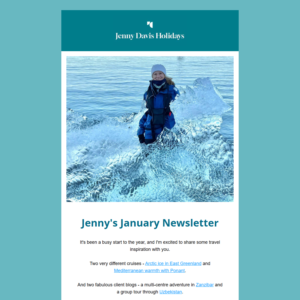 "My January newsletter is here - and it's full of travel inspiration!
This month I'm sharing two very different cruise experiences: Arctic ice and polar bear prints in East Greenland, and Mediterranean warmth aboard Ponant's L'Austral with Smithsonian Journeys.
Plus two fabulous client blogs: Maria and Allan's three-location Zanzibar adventure (including 45 minutes swimming with dolphins off Mnemba Island!), and Pippa and John's visually stunning journey along Uzbekistan's ancient Silk Road.
With Greenland prominent in the news lately, I'm even more grateful I experienced this incredible place when I did.
If you're thinking about your travels for the year ahead, I'd love to help.
Read the full newsletter (link in bio)
#hx #ponantcruises #expediioncruising