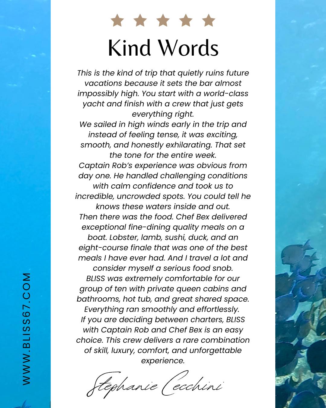 Some reviews don’t just say “thank you” — they leave a wake. 🌊
“This is the kind of trip that quietly ruins future vacations because it sets the bar almost impossibly high.”
We’ll happily take that kind of trouble.
From exhilarating sailing in high winds that felt smooth, confident, and thrilling, to tucked-away anchorages far from the crowds, this week was all about trust, flow, and letting the experience unfold. Captain Rob’s calm command and deep local knowledge turned challenging conditions into pure joy on the water.
And then… the food. 🍽️
Lobster, lamb, sushi, duck — all leading to an eight-course finale that our guest called one of the best meals they’ve ever had. High praise from a well-traveled, self-confessed food snob, and one Chef Bex wears with a smile.
BLISS was a dream for a group of ten: private queen cabins with en-suites, a bubbling hot tub, generous shared spaces, and that rare feeling that everything simply… works. Effortless. Polished. Unforgettable.
“If you are deciding between charters, BLISS with Captain Rob and Chef Bex is an easy choice.”
We couldn’t have said it better ourselves. ✨
Here’s to raising the bar — and then sailing right past it. 💙⛵
#LuxuryYachtLife #BVISailing #BlissSailing #YachtLife #BlissfulMoments #CrewedCatamaran #LuxuryYachtCharter #blisssailing #BarefootLuxury #LifeOnBliss #barefootluxuryliving #barefootluxury #IslandLife #BVICharter #blissmoments #SailingBliss
