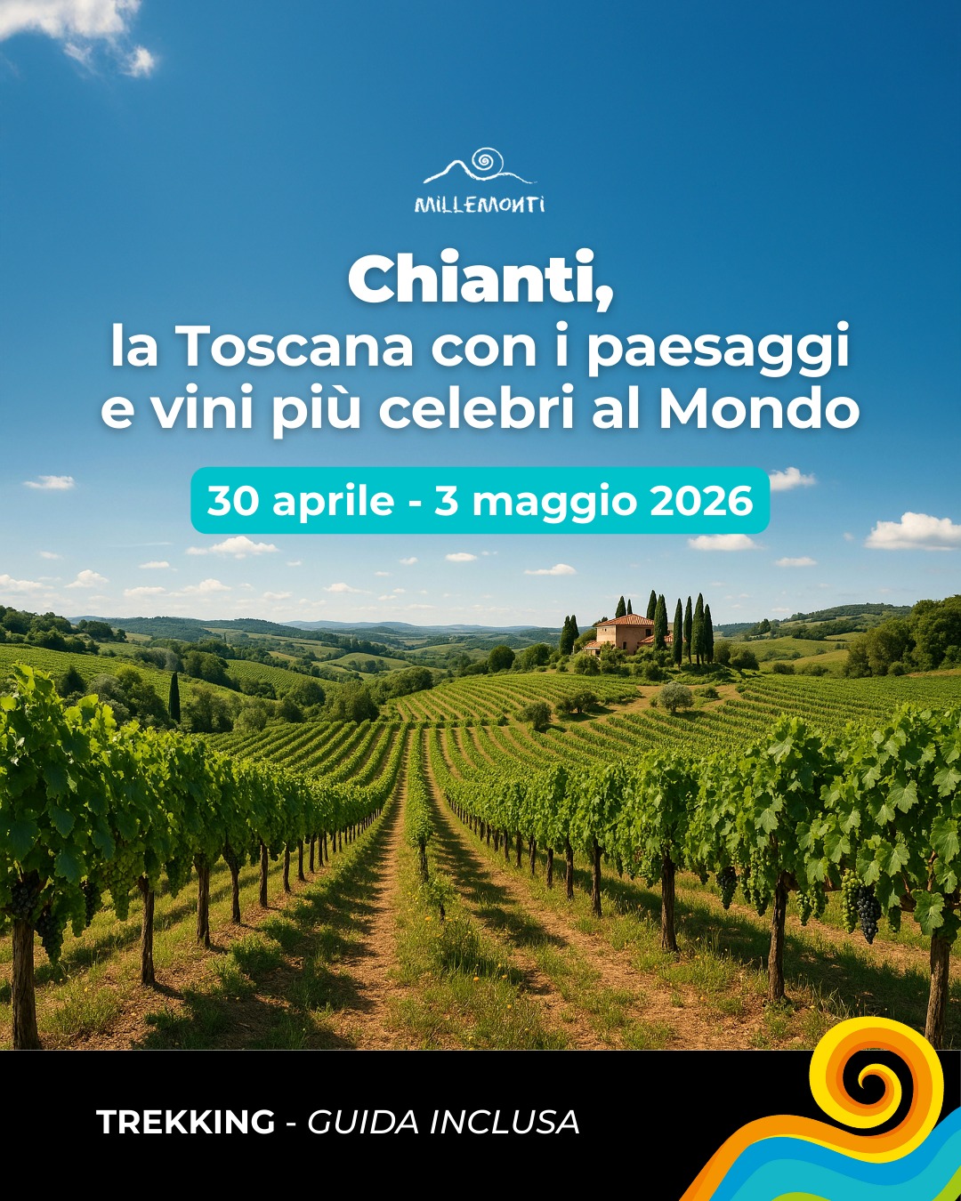 🍷🌿 #CHIANTI, LA TOSCANA CON I PAESAGGI E VINI PIÙ CELEBRI AL MONDO🌿🍷
Quattro giorni di trekking tra colline verdi, vigneti geometrici e borghi medievali, camminando lungo le storiche Vie del Chianti, dove ogni panorama sembra dipinto e ogni sera si brinda alla bellezza 🍇🏰
SOLO CON MILLEMONTI:
✅ Una GUIDA PROFESSIONISTA per farti scoprire le tre capitali simboliche del Chianti Classico: #Greve, #Radda e #Impruneta
🏡 Soggiornerai in una TIPICA STRUTTURA TRA LE COLLINE DEL CHIANTI per godere dell'unicità toscana
🥾 TREKKING, RELAX E CHIACCHERATE davanti ad un calice di Chianti per vivere al meglio la tua vacanza
👉 Scopri il programma di viaggio su www.millemonti.it e partecipa anche tu!
#millemonti #outdoors #trekking #viaggiare #viaggio #vacanza #viaggiotrekking #vacanzedigruppo #viaggiodigruppo #Toscana #TrekkingInToscana #GalloNero #BorghiToscani #WineTrekking
@sportlandweb_ @kayland_official @rockexperienceofficial @guidealpinelombardia @guidealpine_italiane