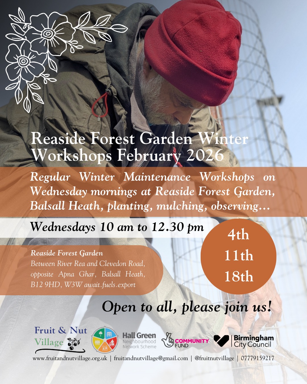 Reaside Forest Garden Winter Workshops! #February 2026
Join us at this incredible growing space in #BalsallHeath for our regular #winter #maintenance on Wednesday mornings, #planting, #mulching, #observing...
All sessions this month are from 10 am to 12.30 pm, on the 4th, 11th, and 18th of February.
Reaside can be found between the River Rea and Clevedon Road, opposite our friends at Apna Ghar Day Centre.
Open to all - please join us for a fun morning outdoors!