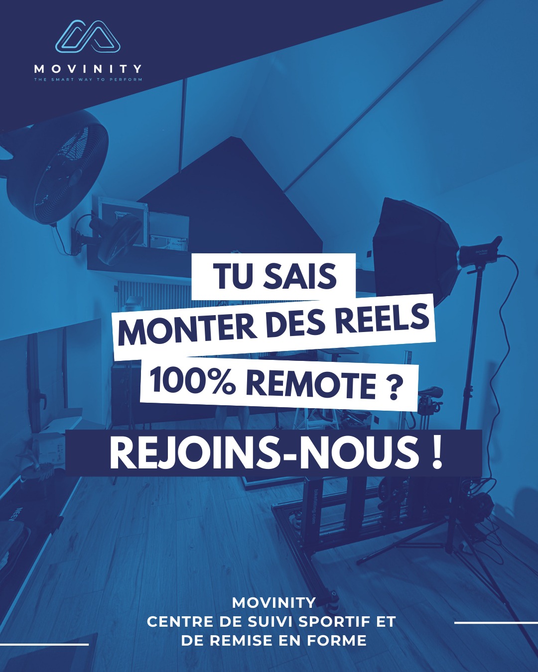 Movinity recherche – Content Manager / Monteur Vidéo (Remote)
Dans le cadre du développement de Movinity, nous recherchons un(e) Content Manager / Monteur(se) Vidéo pour renforcer notre visibilité digitale.
À propos de nous
Movinity est un centre et une équipe dédiés à la performance sportive, au coaching et à l’accompagnement d’athlètes (cyclisme, course à pieds, triathlon, préparation physique).
---
Missions principales
- Montage de vidéos courtes (Reels, TikTok, Shorts, YouTube)
- Déclinaison d’un même contenu sur plusieurs plateformes
- Programmation et publication des posts
- Adaptation des formats selon les réseaux
- Optimisation basique (rythme, sous-titres, accroches)
- Organisation et gestion du planning de publication
Tout le contenu brut est fourni (vidéos, idées, direction éditoriale).
---
Profil recherché
- À l’aise avec le montage vidéo (CapCut, Premiere Pro, Final Cut, etc.)
- Sens du rythme, du storytelling et des formats courts
- Autonome, organisé(e), fiable
- Intérêt pour le sport, la performance ou le digital (atout)
- Capable de travailler 100 % à distance
Niveau :
- Étudiant(e) motivé(e), junior ou freelance accepté
---
Conditions
- Travail 100 % remote
- Collaboration freelance ou mission longue durée
- Volume régulier
- Rémunération selon profil et expérience
---
Processus de sélection
Un test simple de montage sera demandé avant validation définitive.
---
Pour postuler
Envoyer :
- Un court message de motivation
- 1 à 3 exemples de montages (portfolio, lien, Drive, etc.)
à : damien@movinity.be
Rejoins un projet en pleine croissance, au cœur de la performance sportive.