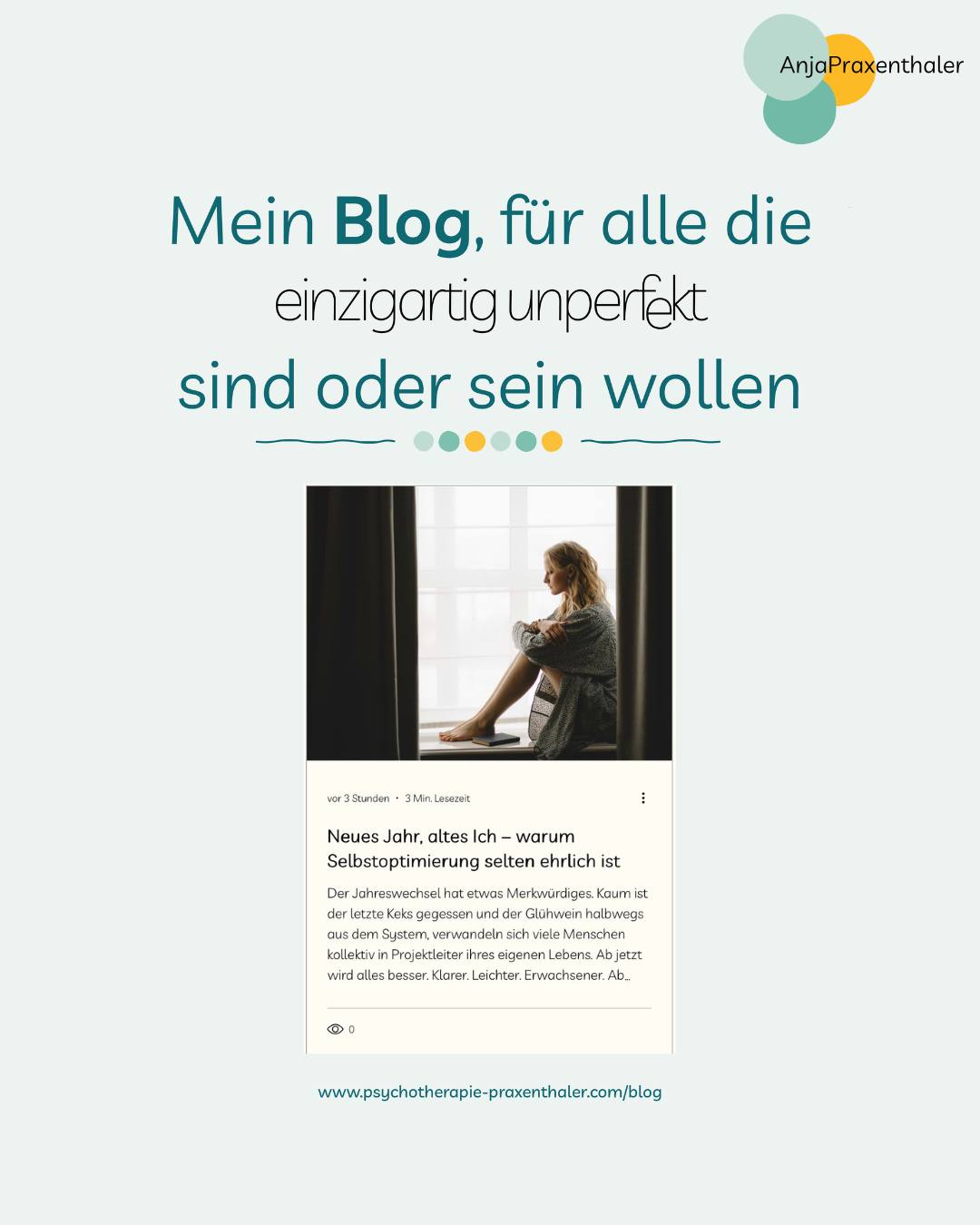 Neues Jahr. Altes Ich.
Und vielleicht ist genau das okay einfach #einzigartigunperfekt
Der Jahresanfang bringt oft den Wunsch, besser zu werden.
Leichter. Klarer. Weiter.
Doch echte Entwicklung beginnt nicht mit Optimierung,
sondern mit Ehrlichkeit.
Mit dem, was gerade da ist.
Mehr dazu im aktuellen Blogbeitrag.
#HeilpraktikerinFürPsychotherapie #PraxisPraxenthaler #AnjaPraxenthaler #Einzeltherapie #Paartherapie #Coaching #einzigartigunperfekt