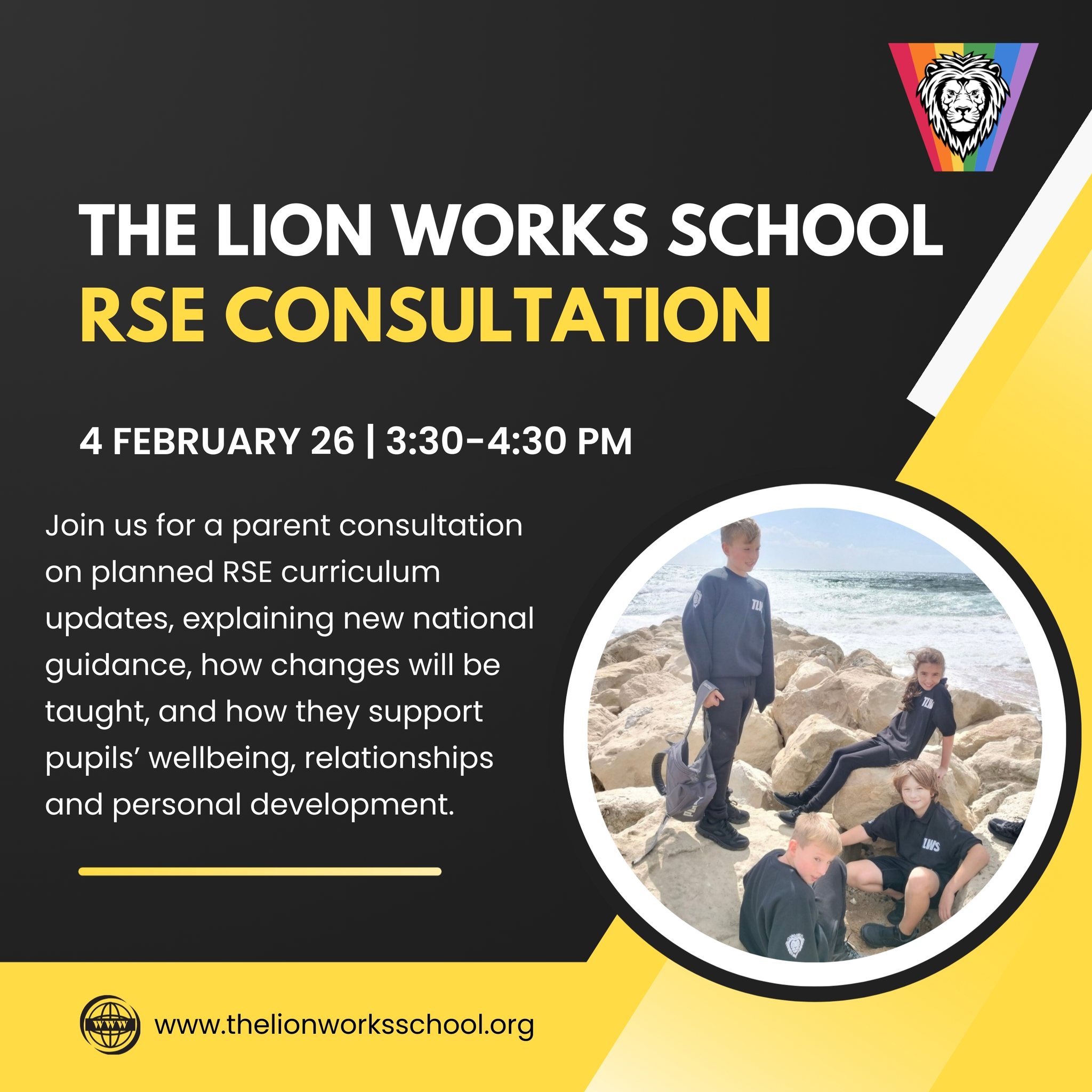 Join us for a parent consultation on planned RSE curriculum updates, explaining new national guidance, how changes will be taught, and how they support pupils’ wellbeing, relationships and personal development. Wednesday 4th February 2026 - 3.30pm-4.30pm.