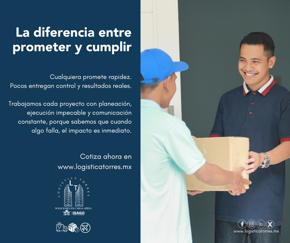 ⚡📦 La diferencia entre prometer y cumplir
En logística, cualquiera promete rapidez.
Pocos entregan control, criterio y resultados reales.
En Logística Torres trabajamos cada proyecto con planeación precisa, ejecución impecable y comunicación constante, porque sabemos que cuando algo falla, el impacto es inmediato.
Aquí no hay improvisación.
Hay experiencia operativa que respalda cada movimiento.
📲 Hablemos cuando tu carga no admite errores.
✈️ Logística Torres. Cumplir no es opcional.
.
.
.
.
#LogísticaTorres #CargaAérea #LogísticaProfesional #Cumplimiento #SolucionesLogísticas #OperaciónCrítica #AliadoEstratégico #tucargasegura #tucargasegurayatiempo #logistica #volariscargo #logisticaytransporte #SomosLogisticaTorres #enviosnacionales