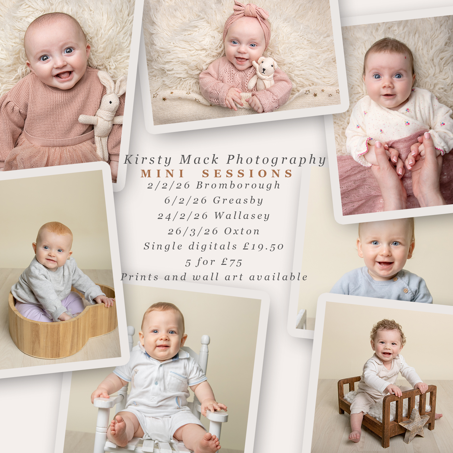 l will be at each Wirral Bloom class with a full studio set up, pros and accessories, for mini sessions. Digital packages plus print options available. Looking forward to seeing all the bloom mums and babies starting next week! Ixxx
www.kirstymackphotography.com