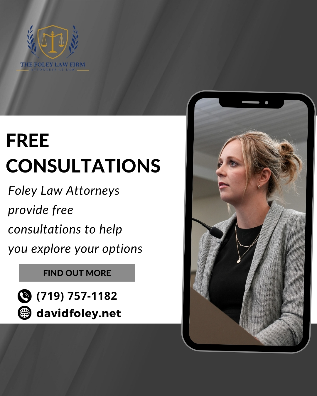 Know your options. Protect your future. 🤝
The legal system is intimidating, but you don't have to face it alone. At The Foley Law Firm, we provide free consultations to help you explore your options and understand exactly what you're up against.
If you or a loved one is facing charges, the time to act is now.
Click the link in our bio or call us at (719) 757-1182 to schedule your free consultation! 📞
#TheFoleyLawFirm #coloradosprings #DefenseAttorney #lawyer