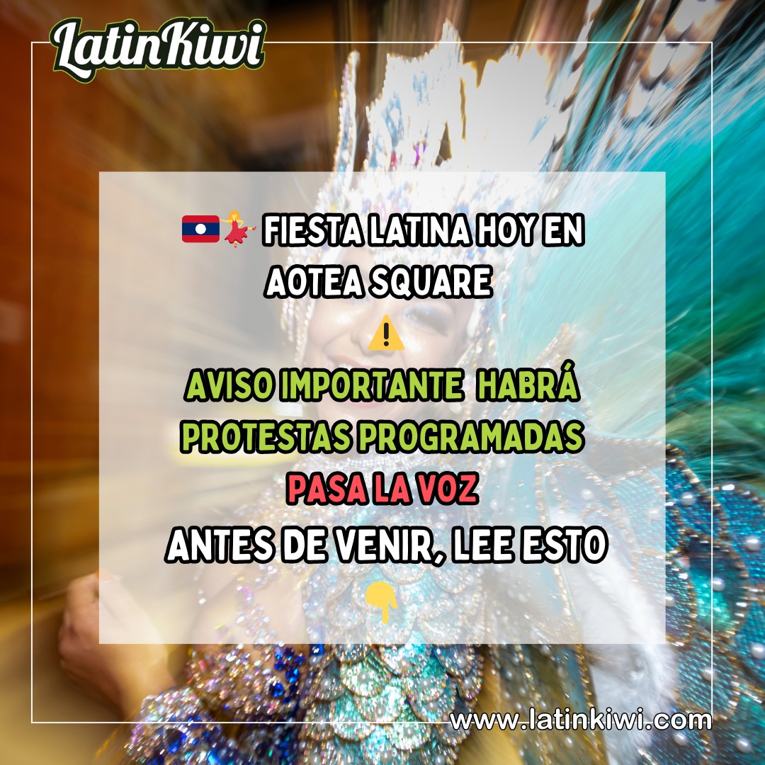Hoy es un día soleado y hermoso en Auckland ☀️🌿 y si estás planeando venir a Auckland City para disfrutar de las actividades de la Fiesta Latina en Aotea Square, solo mantente informado: hoy se esperan dos protestas que podrían afectar el tráfico y el transporte público en el CBD. Ojo también con la protesta encabezada por Brian Tamaki, ya que en ocasiones anteriores este tipo de manifestaciones han terminado intimidando a comunidades migrantes o intentando provocar conflictos. PASA LA VOZ 📣: evita confrontaciones, y si ves algo raro o te sientes en riesgo, llama a los números de emergencia (111) o contacta a la policía. Si vienes con niños o adultos mayores, mantente en áreas seguras, con agua, sombrero y protector solar. Disfrutemos el día con prevención y cuidado. 💃🕺 ¡ Disfruta y taguea a tus amigos que vienen a la @latinfiestanz !!
