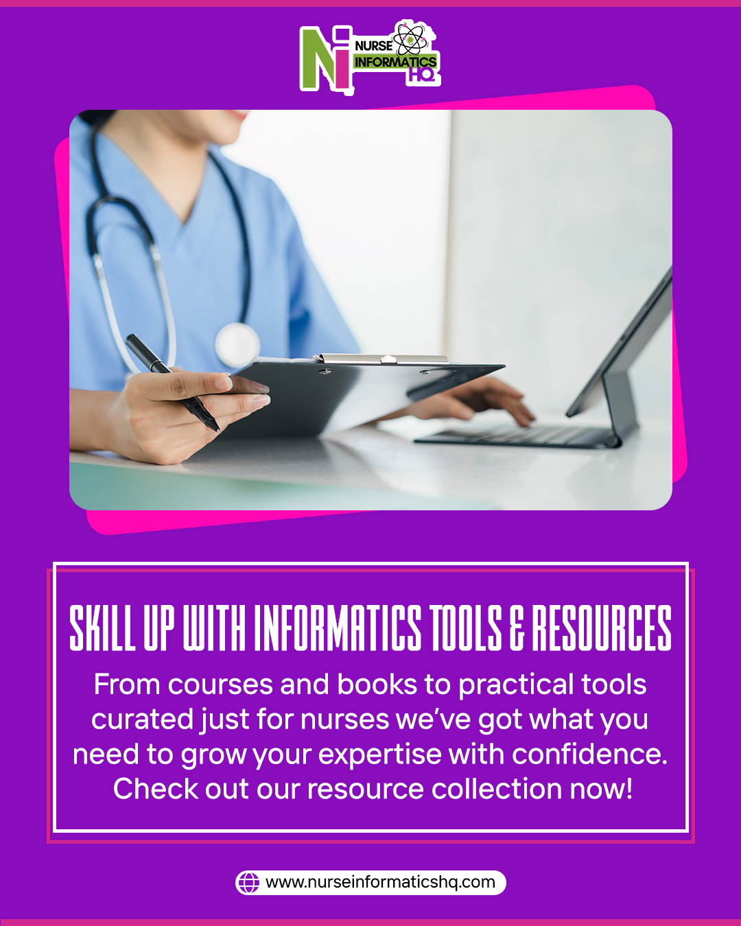 Skill Up with Informatics Tools & Resources 🩺💻
From courses and books to practical tools curated specifically for nurses, we’ve got everything you need to grow your expertise with confidence.
Explore our resource collection today: www.nurseinformaticshq.com
#NurseInformatics #HealthcareTechnology #NursingEducation #ProfessionalGrowth #HealthIT