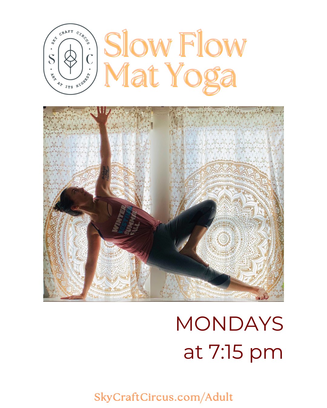 Turns out a slow flow class was exactly what we needed.
Join us on Monday nights for the best combo of relaxing and strengthening yoga
skycraftcircus.com/adult