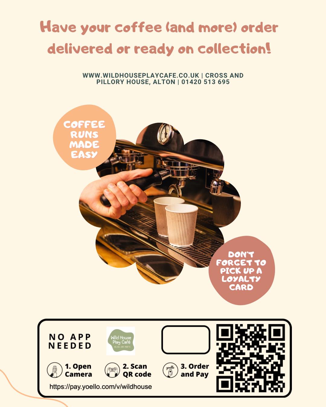 ✨ We’re so excited to launch our online order & pay service – no app needed! ✨
From TOMORROW, you’ll be able to order your coffee round for the office or click & collect, with no hanging around on arrival ☕🙌
☕ Based in Alton town centre? You can now order your coffees straight to your door!
We’ll be running our drinks and snacks menu for the first week or so, then adding our food options once we’re fully accustomed to the new system - say hello to picnics in the park this summer!! 😁
#onlineorderandpay #noappneeded #coffeefix