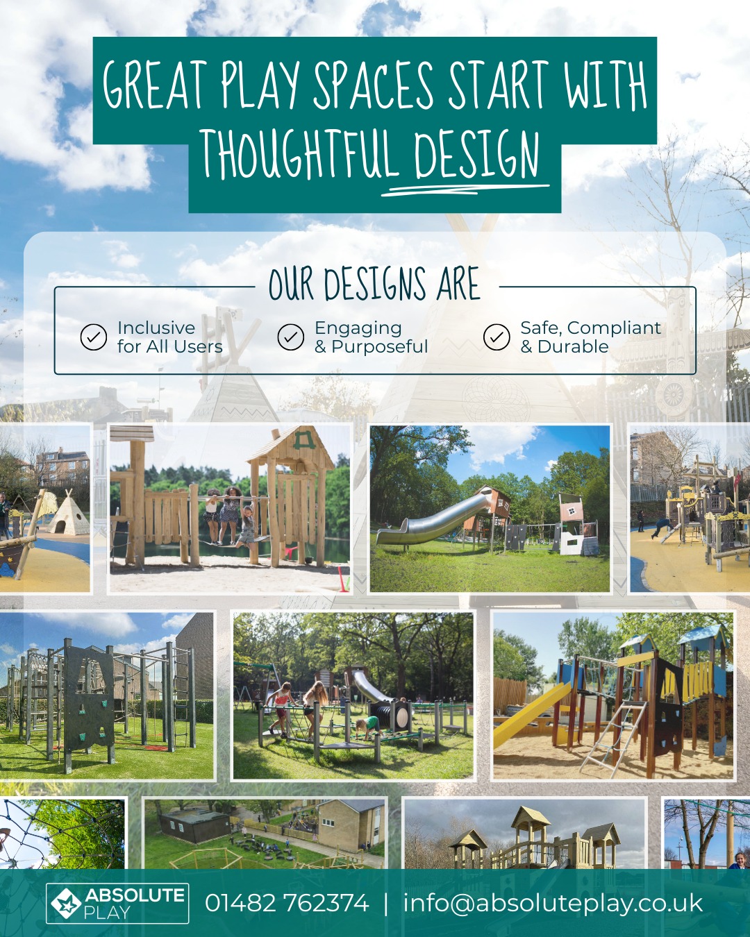 Good play spaces don’t happen by accident.
Thoughtful design is at the heart of everything we do. From accessibility and age-appropriate challenges to layout and flow, great design ensures play spaces are:
• Inclusive for all users
• Engaging and purposeful
• Safe, compliant and durable
It’s this attention to detail that transforms outdoor areas into spaces where children and communities genuinely connect.
👉 Learn more about our design philosophy: https://www.absoluteplay.co.uk/about
📧 Have a question? Email us at info@absoluteplay.co.uk