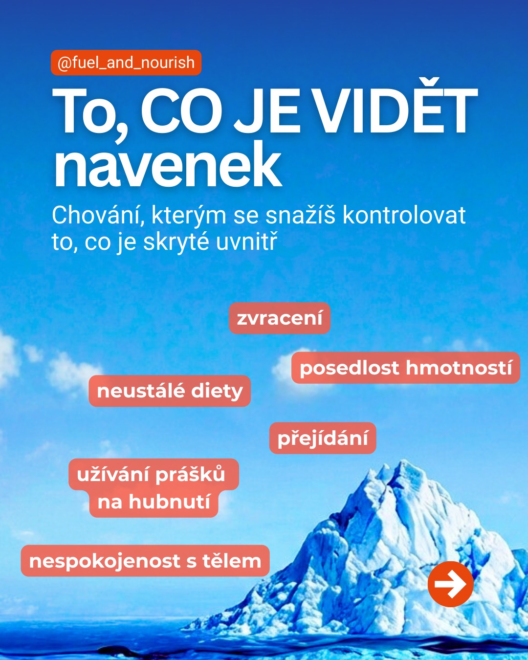 Tvé chování kolem jídla, je jen špička ledovce.
Je to způsob, jakým se tvé tělo a hlava snaží vypořádat s něčím mnohem hlubším, co je schované pod hladinou.
Možná jídlem "zajídáš" osamělost. Možná hladověním hledáš pocit kontroly a bezpečí. Možná tě pod hladinou drží strach, že když nebudeš perfektní, nebudou tě mít rádi.
Není to tvoje selhání. Je to obranný mechanismus.
Sama jsem si tím prošla. A vím, že dokud budeš řešit jen to, co máš na talíři, a ne to, co máš v duši, ten ledovec se nepohne.
💾 Ulož si tento příspěvek jako připomínku, že jsi víc než jen číslo na váze.
#mentalhealth #sportovnipsychologie #sportovnivyziva #sebelaska #bodyimage #ppp #psychickezdravy #sebekritika #prejidanikonci