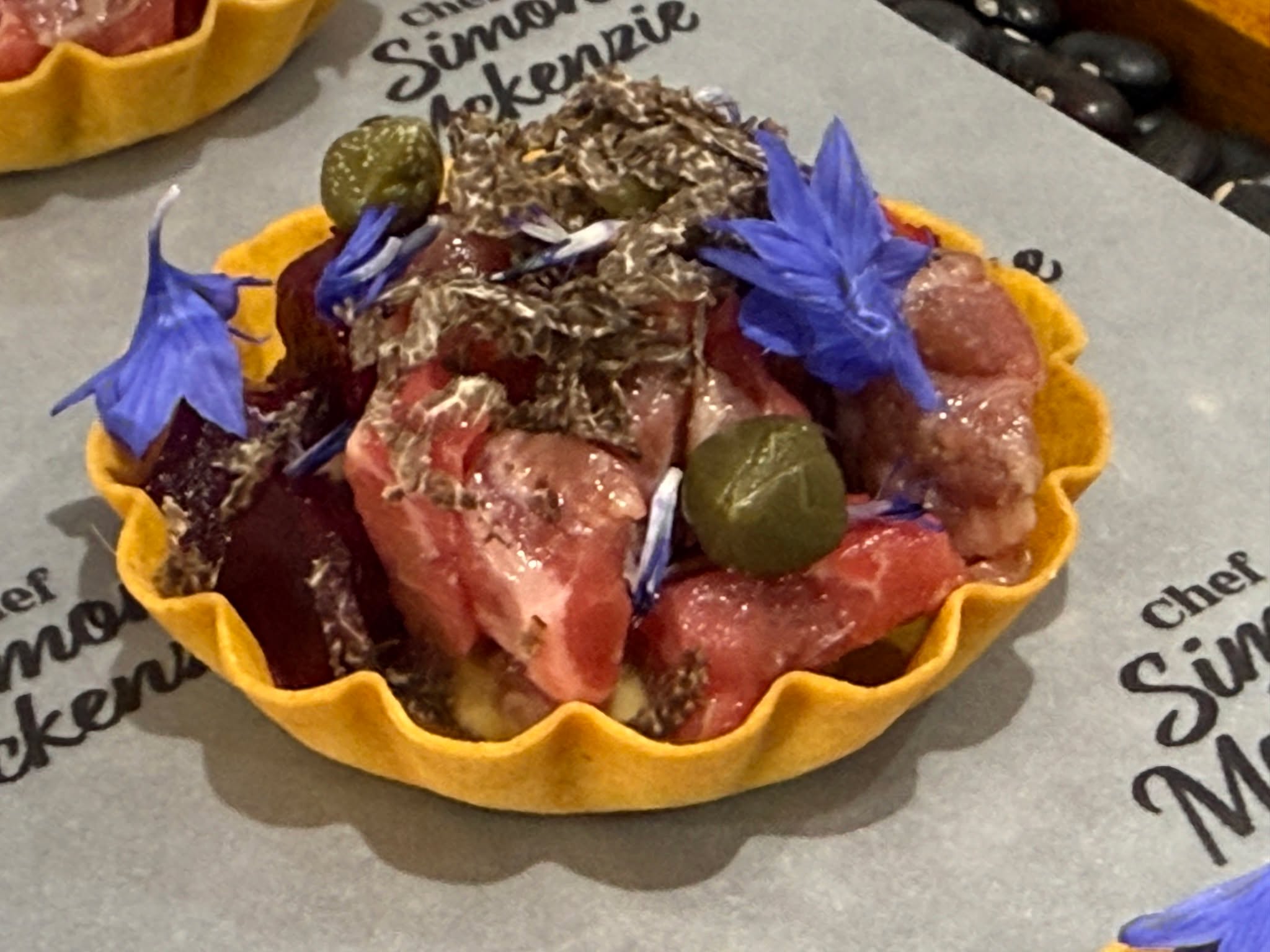 Dry aged beef tartar, onion, beetroot & Wiltshire truffle
I love these little tarts! This was served as an amuse for a recent dinner party. The rich onion puree at the bottom gives an edge of creaminess to the dish whilst working well with the truffle and beetroot, the capers add an element of acidity to cut that richness.
#privatechef #local #wedding #oxfordshire #luxury #finedining #bowlfood #passion #dinner #reading #bespoke #party #caterer #buffet