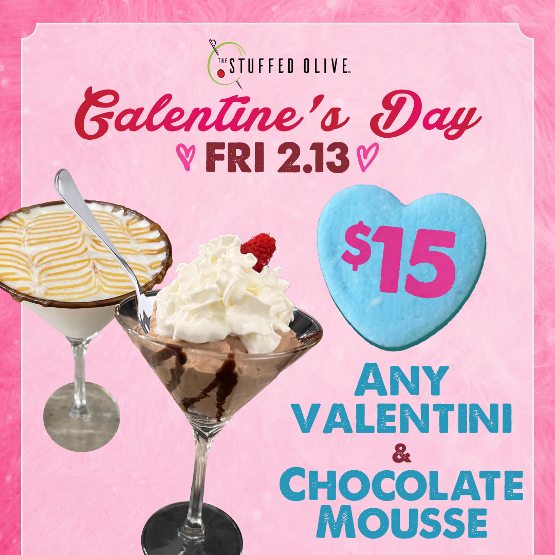 Name a better combination than martinis + dessert (we’ll wait)🍸🍰
Celebrate Galentine’s Day with @thestuffedoliveomaha on February 13 and enjoy a Valentini and chocolate mousse for just $15.
We can’t imagine a better way to spend the evening!
Swipe to plan your drink order 👉
