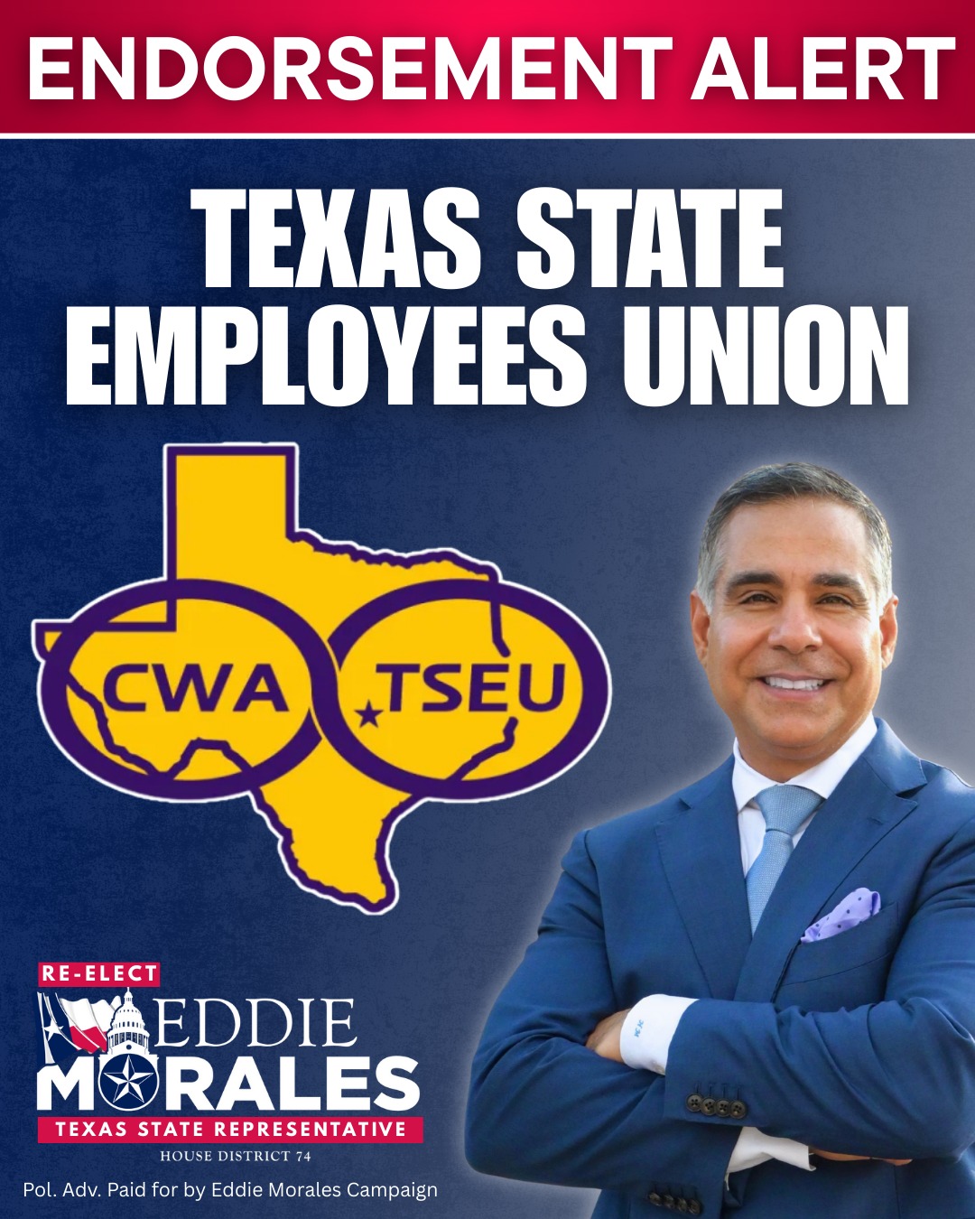 I am honored to earn the endorsement of the Texas State Employees Union CWA! Our public servants work hard to keep our roads safe, our agencies responsive, and Texas moving forward. I will always stand up for the men and women who serve our state with dedication, professionalism, and a determination to make our state thrive. When we support our state employees, we strengthen Texas for everyone. #MoralesForTexas #AVoiceForAll
