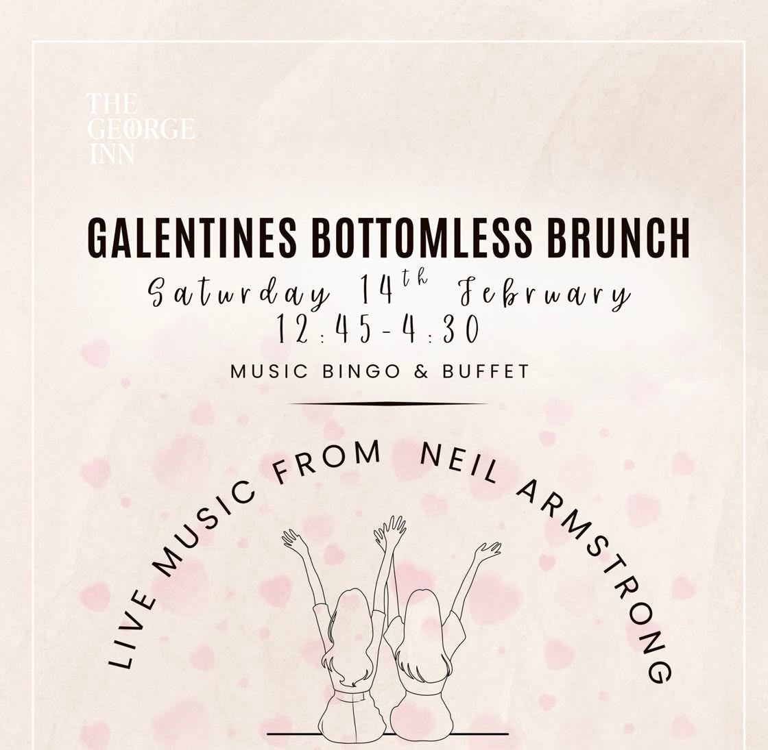 💖 Galentine’s Bottomless Brunch 💖
Because Valentine’s is better with friends 🥂
🍾 £39.50pp Prosecco or Lager
🍸 £49.50pp Gordon’s Gin & Tonic
🍹 £59.50pp Cocktails
Live music 🎶 | Music bingo 🎤 | Good food 🍽️
Book now – spaces won’t last 💕 www.thegeorgemaulden.com