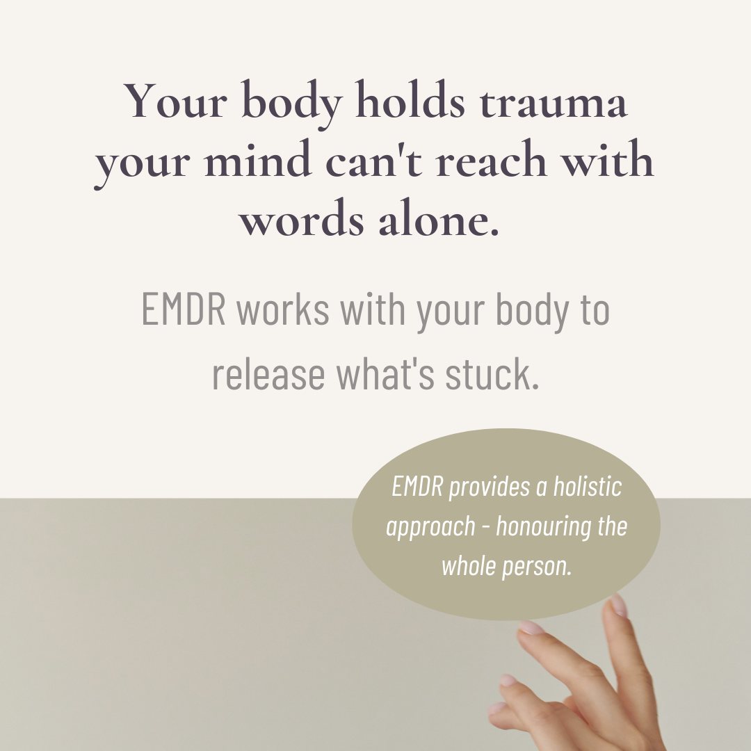 Ever notice your body reacts before your brain catches up?
✔ Heart racing in a safe situation.
✔ Shoulders tense when someone raises their voice.
✔ Shutting down when you're not actually in danger.
✔ Chronic tension patterns, needing to be "ready" for anything on a moment's notice.
From an EMDR perspective, trauma or past impactful situations get stored in your nervous system—in your body. That's why talking about it sometimes isn't enough.
EMDR works differently. The bilateral stimulation (eye movements, tapping) helps your body process what it's holding. Your nervous system gets to complete the response it couldn't finish during the trauma or impactful event(s).
Your body has the opportunity to see the memory or experience as complete. This can shift old patterns into more relaxation and less physical triggering over time.
EMDR doesn't just work with what we think or remember; it honours the body as a valid source of information about how life has been.
#EMDR #EMDRIA #SomaticHealing #TraumaInTheBody #NervousSystemHealing #MindBodyConnection