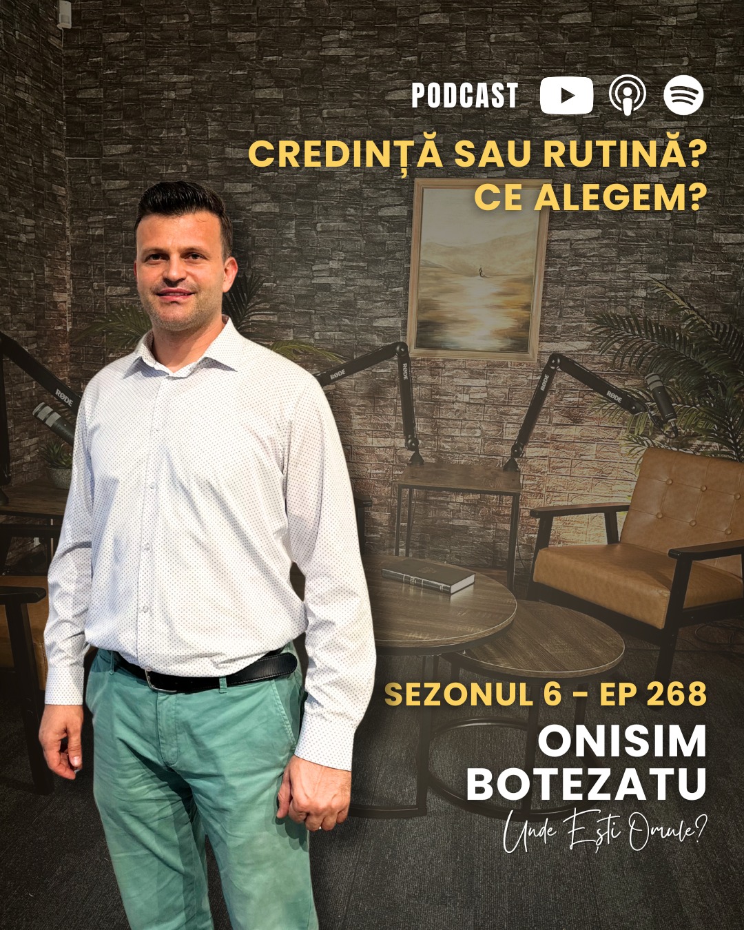EPISOD NOU MIERCURI 8PM | PODCAST UNDE EȘTI, OMULE?
Astăzi discutăm despre slujirea generației tinere și despre trăirea autentică a credinței.
Invitatul nostru este Pastor Onisim Botezatu, de la Biserica Penticostală „BETLEEM” – Arad, România, aflat pentru prima dată în Australia.
Un dialog sincer despre:
✔️ chemarea în slujire
✔️ provocările unui pastor tânăr
✔️ credința trăită în Biserică, familie și societate
✔️ direcția Bisericii în raport cu tinerii