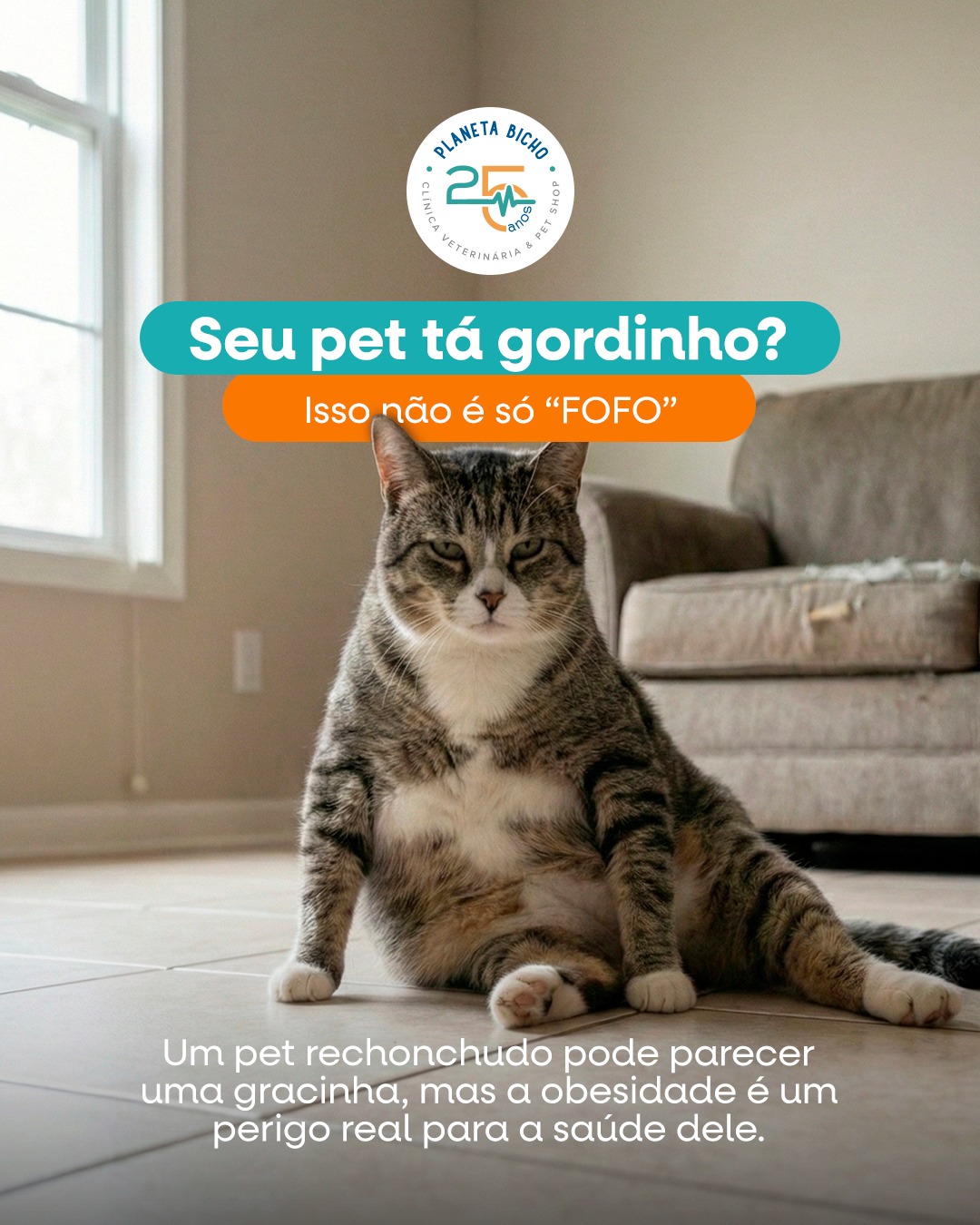 O excesso de peso em pets vai muito além da estética.
A obesidade é uma condição de saúde que pode impactar diretamente a qualidade de vida, a mobilidade e o bem-estar do animal.
Com o tempo, o sobrepeso pode sobrecarregar articulações, dificultar a respiração, favorecer o desenvolvimento de doenças metabólicas e reduzir a disposição para atividades simples do dia a dia.
Avaliar o score corporal é uma forma importante de entender se o peso do pet está adequado e quais ajustes precisam ser feitos. Cada animal é único e deve ser avaliado de forma individual, considerando idade, rotina, alimentação e histórico de saúde.
A boa notícia é que, com orientação veterinária, ajustes na alimentação, estímulo à atividade física e acompanhamento adequado, é possível recuperar a saúde e proporcionar mais longevidade e qualidade de vida ao pet.
Conte com a Planeta Bicho para auxiliar no cuidado e no melhor tratamento para o seu pet.
🐾 Planeta Bicho • Clínica Veterinária • Emergências • Petshop • Atendimento veterinário completo • Francisco Beltrão
RT Méd. Vet. José C. Zanella – CRMV-PR nº 3028