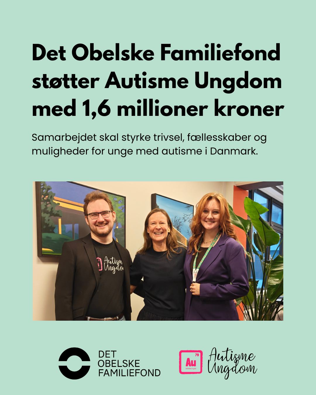 Vi har modtaget 1,6 mio. kr. fra Det Obelske Familiefond, den største fondsbevilling i Autisme Ungdoms historie 💙
Støtten betyder flere fællesskaber for unge med autisme, både online og fysisk, og mere ung-til-ung vidensdeling. Det betyder også at vores forperson Thea og vores næstforperson Viktor har mulighed for at lave mange flere seje aktiviteter i 2026.
Blandt andet har vi planlagt:
- Online foredrag m. Thea
- Online gaming m. Viktor
- Fysiske foredrag rundt om i landet m. Thea og andre fagpersoner
- Fysiske nationale arrangementer m. Viktor, herunder f.eks. deltagelse på Copenhagen Gaming Week
Og endnu mere, som vi melder mere ud om så snart vi kan!
Vi har skrevet en artikel på vores hjemmeside, hvor du kan læse mere om samarbejdet og hvad bevillingen betyder for foreningen.
Link i bio
#AutismeUngdom #Fællesskab #Vidensdeling #Unge #fondsbevilling