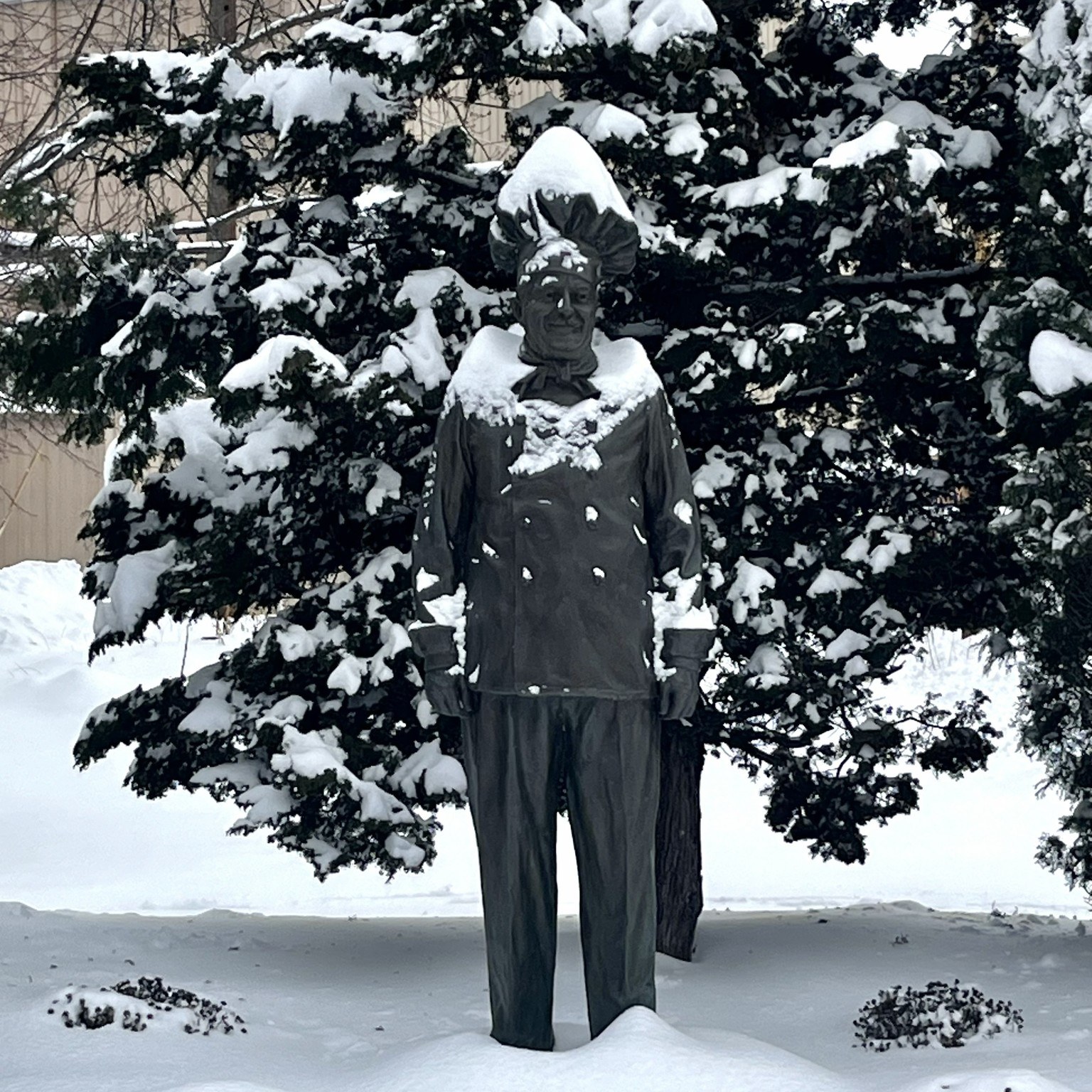 Ode to the Snow-Covered Chef
In Milton where memories stew,
A chef stands tall, his pasta dreams true.
Winter came with powdered grace,
And plopped a toque upon Chef's face!
His ravioli dreams with a frosty kiss,
His cravat buried in a drift.
Yet still he stirs our hometown pride,
With pasta love that we can't hide.
Snap a pic, then stop and say:
#SnowyChef #MiltonPA #LoveLettersToMilton #chefboyardee