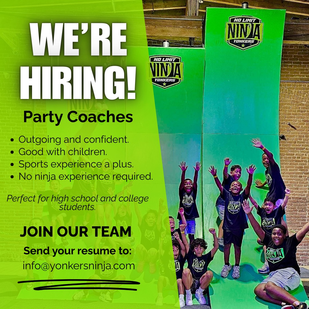 🎉 We’re hiring Party Coaches at No Limit Ninja Yonkers 🎉
This role is about energy, leadership and keeping groups of children engaged during birthday parties and events. You don’t need ninja experience. You do need to be comfortable taking charge and working with kids.
Good fit if you are:
✅ Outgoing and confident
✅ Good with children
✅ Comfortable leading groups
✅ Familiar with sports or team activities
📅 Weekend availability required
🎓 Training provided
🎒 Great job for high school or college students
📩 Email info@yonkersninja.com or DM us to apply
#NowHiring
#HiringNow
#PartTimeJob
#WeekendJob
#AfterSchoolJob
#CollegeJob
#HighSchoolJob
#YouthSportsJobs
#CoachingJobs
#EventStaff
#BirthdayPartyJobs
#WestchesterJobs
#YonkersJobs
#WestchesterNY
#YonkersNY