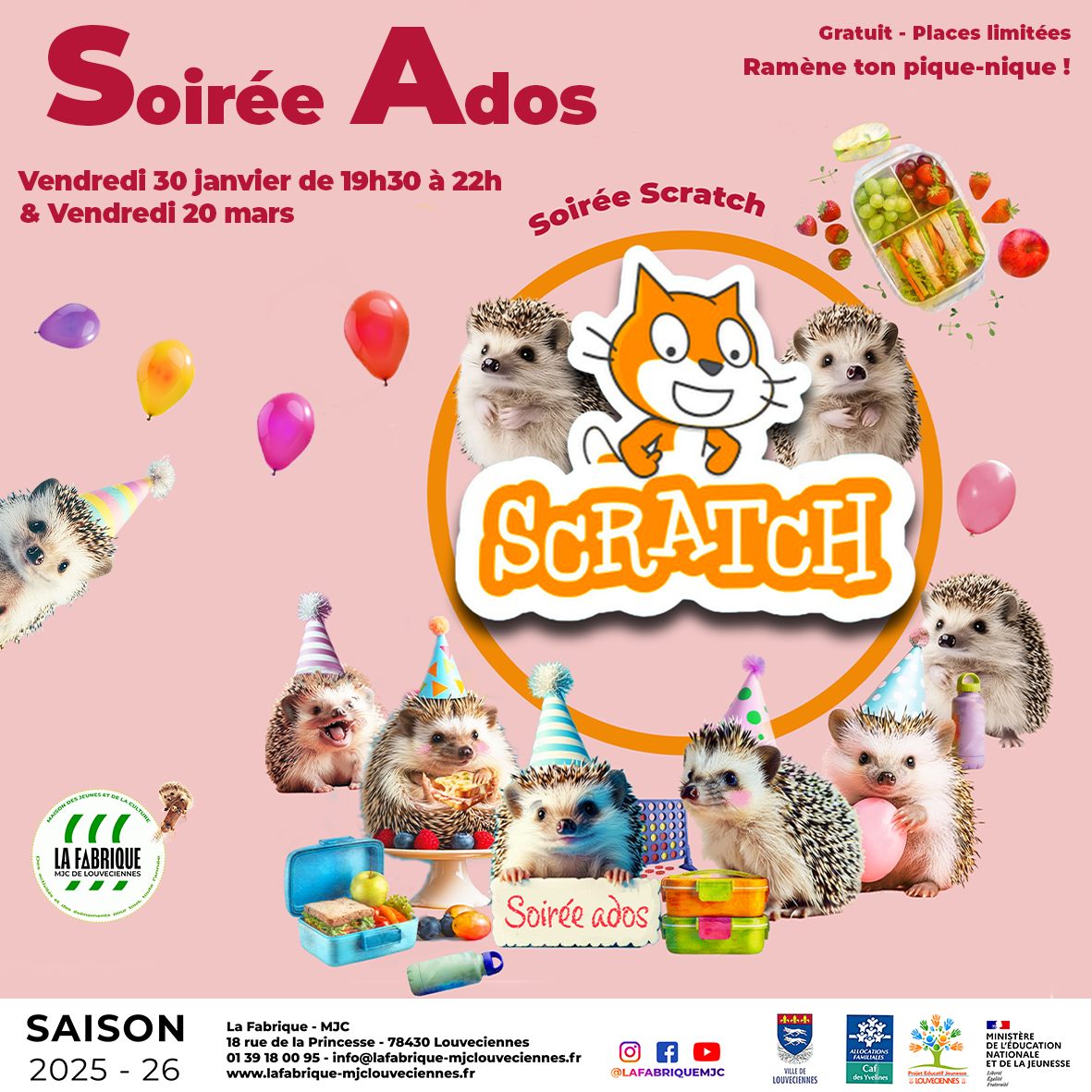 CE WEEK-END A LA MJC
SOIREE ADOS : SCRATCH
Vendredi 30 janvier de 19h30 à 22h
90 minutes pour concevoir et coder un jeu en équipe, à vos chronos !
Ceci n'est pas un cours ou un atelier, les ados vont devoir s'entraider et coder par eux mêmes.
Ados
Gratuit - Inscription obligatoire
IMPRESSION 3D
Samedi 31 janvier de 14h à 16h
La MJC relance l'activité Impression 3D. Venez découvrir le projet et nos premiers objets imprimés. Apprenez les bases.
Tout public
Gratuit - Entrée libre
CLUB JEU DE ROLE
Samedi 31 janvier de 14h à 18h
Pour vivre des aventures épiques en incarnant des personnages héroïques.
Vous aurez juste besoin d'une dose de bonne humeur et d'imagination.
Ados
Gratuit - Inscription obligatoire