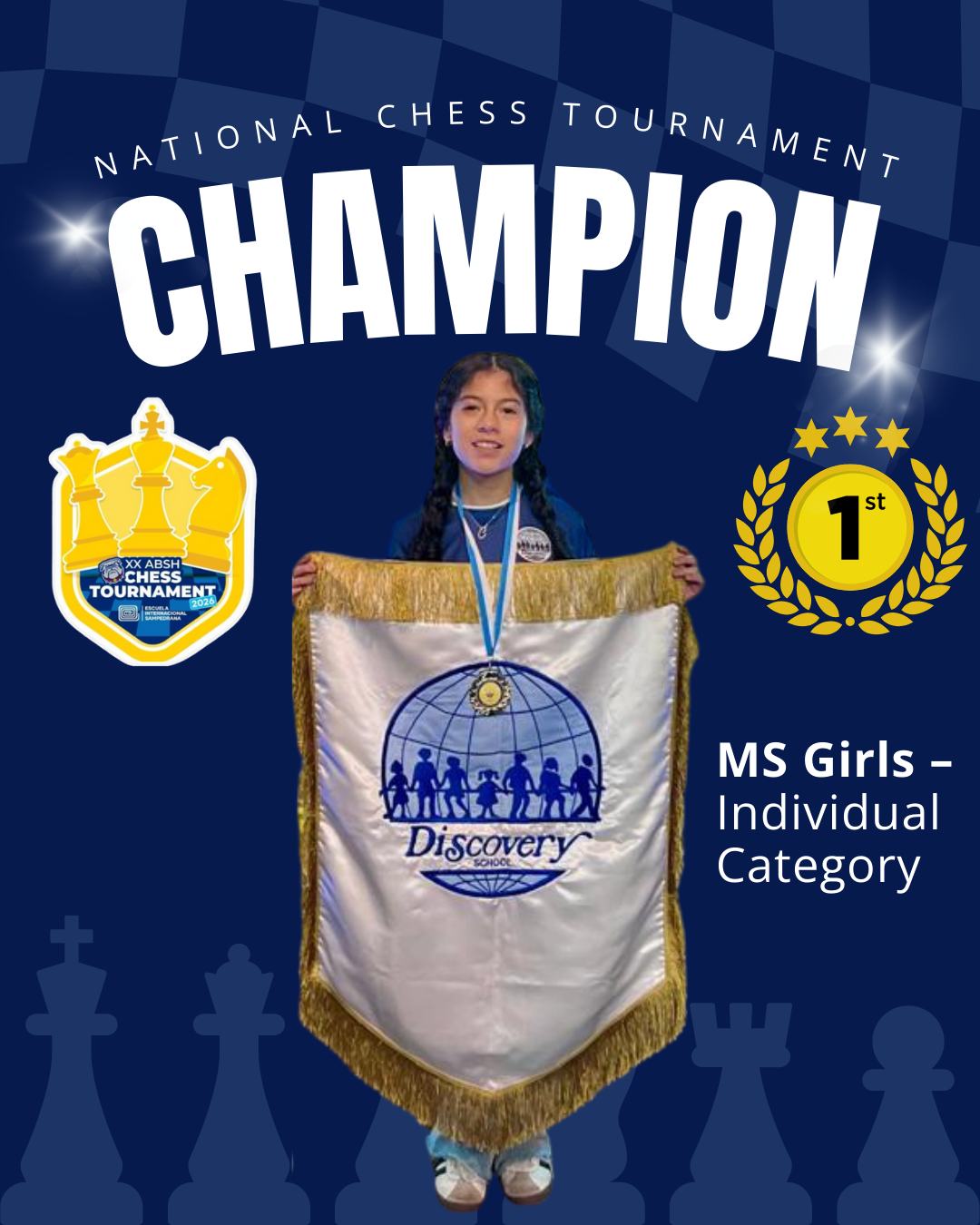 Wolves on the Rise!
A huge congratulations to Camila R, who became Champion at the ABSH Chess Tournament, competing against more than 10 schools! She’s now ranked in the Top 5 active players nationwide—what an incredible achievement!
We also celebrate Jesús, who earned Top 12, and Alejandro, who secured Top 15. Your Wolf Passion truly shines on and off the board! 🐺♟️
A special thank you to Ms. Yery Villeda, our Athletic Director, and Mr. Fernando Mejía, our Chess Coach, for their guidance, support, and training. 🙌 This is the second time Discovery School has participated, and our achievements over these years continue to be top-notch.
#DiscoverySchoolWolves #WolfPride #TopPlayers #WolfPassion