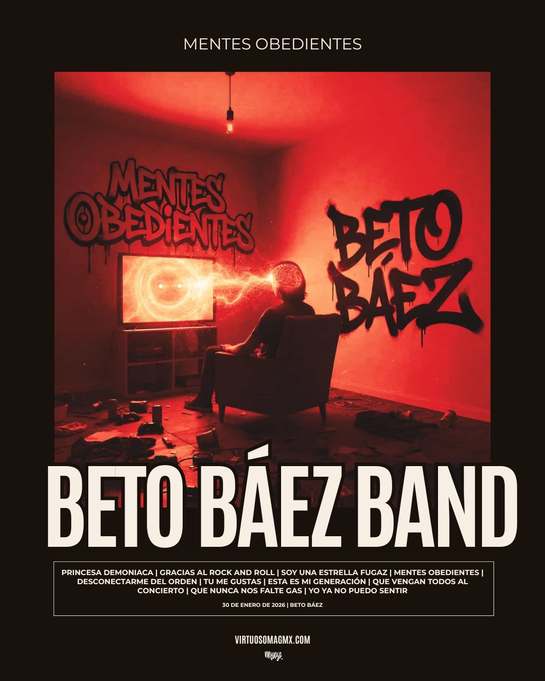 A través de 10 canciones, @betobaez_band lanzó este viernes su nuevo proyecto "Mentes Obedientes", en el que espejeando la vida, dan “un grito de hartazgo ante la deshumanización y el control mental implementado por generaciones”, según explica el cantautor. 🎸
Ya puedes escuchar el álbum a través de Spotify y leer la nota completa a través de nuestro sitio web.
#Música #Rock #RockMexicano