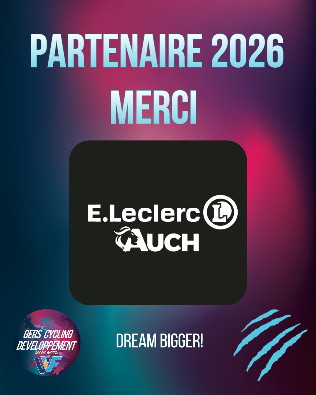 🔹 Partenaire du Gers Cycling Développement 🔹
Le Gers Cycling Développement peut compter sur le soutien d’un acteur engagé localement : @eleclercauch.
Implanté au cœur du territoire, E.Leclerc Auch accompagne le quotidien des familles et soutient les projets sportifs locaux, contribuant au dynamisme et à la vie associative du Gers.
Un partenariat fondé sur la proximité, l’ancrage territorial et le soutien au sport, valeurs partagées avec le GCD.
🤝 Merci à E.Leclerc Auch pour sa confiance et son engagement.
Rêvons plus grand, ensemble 🚴♂️✨