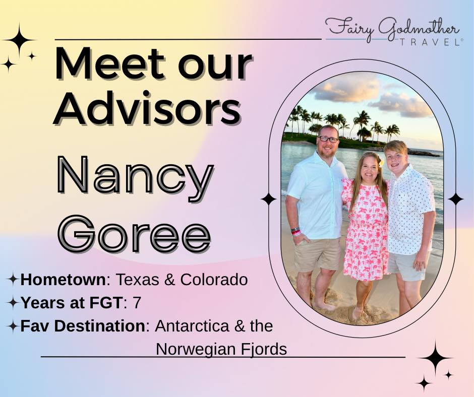 Get to know our team! 🤩🙌
✨This week’s featured advisor is - Nancy Goree!!
Specialties:
🧑🧑🧒🧒 Multigenerational Travel
🏰 Disney Destinations
🌎 Bucket List Trips
Travel Must-Haves:
🧳 Packing Cubes
😎 Fun Fact:
“I have been to all 7 continents!” 🤩
✨Request a quote from Nancy here:
https://www.fairygodmothertravel.com/request-a-quote
#fairygodmothertravel #traveladvisors #meetourteam #bestinthebusiness #travelexpert