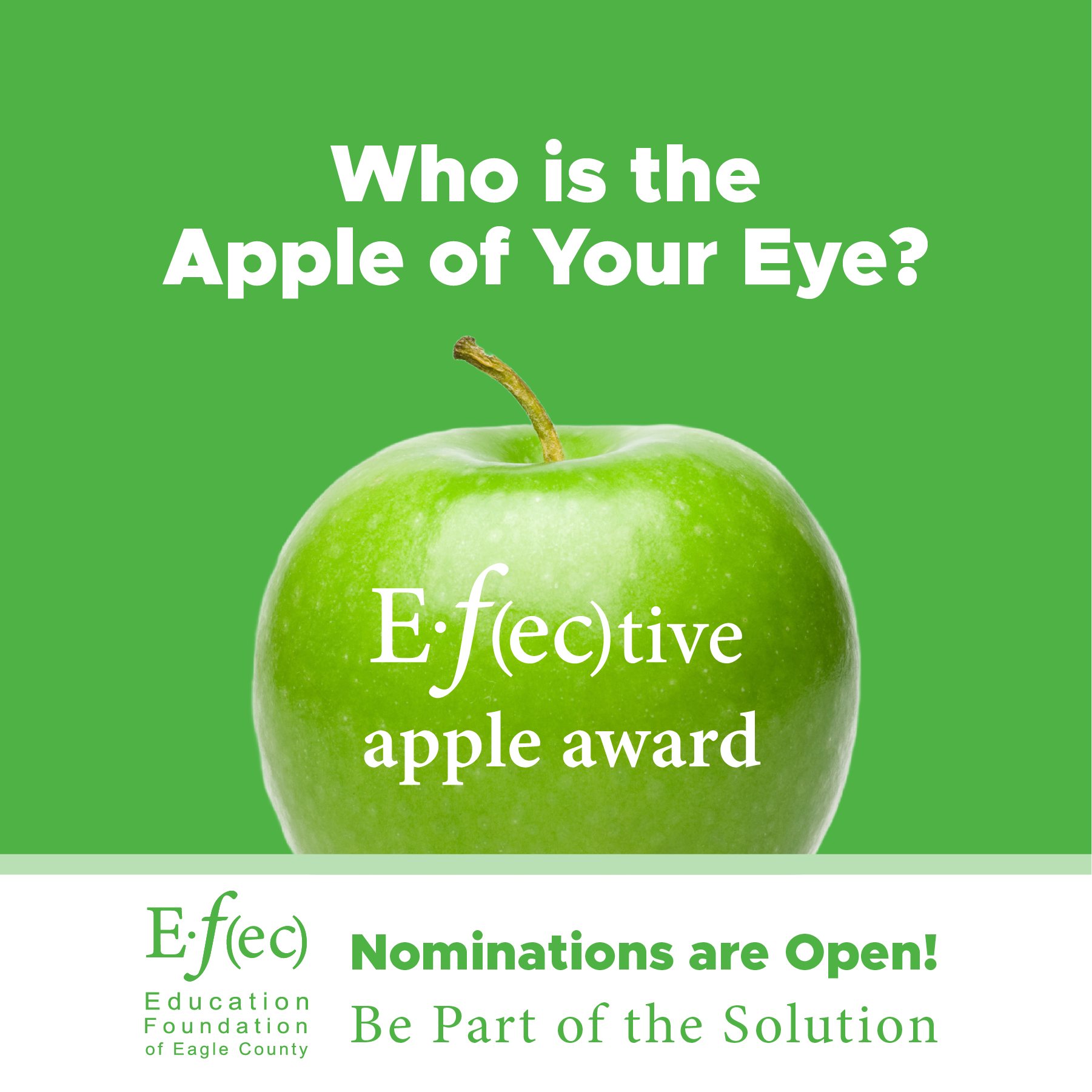February is the month of love. Time to give some love (and a $500 award) to your favorite @eagle.schools teacher, educator, or staff member! You know that amazing person who goes the extra mile... who’s the apple of your eye (and your students’ too)?
Do you know an educator who goes above and beyond? Please consider nominating them within one of the ECSD schools!
Visit: efec.org/apple-award
to nominate a licensed educator or staff member who goes above and beyond to impact students positively.
This month's winning nominee will be awarded $500 thanks to our sponsors: @alpinebank, Vail Resorts, @vailmtn, @beavercreek, and The Zimmel Family Foundation. Thank you, sponsors!
Nomine a un maestro o miembro del personal de la escuela:
Nomine a un maestro de Eagle County Schools para ganar $500 por ser un maestro altamente E•ƒ(ec)tivo que va más lejos en el aula para educar e inspirar a los estudiantes.
@battlemountainhighschool, @bcmswildcats, @evesibschool, @evhsdevils, @eagle_valley_middle_school, @homestakepeak, @redcanyonhighschool, @redsandstoneecs, @vailskiacademy, @worldacademyecsd