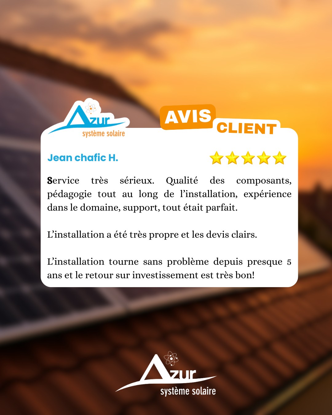 Quel plaisir de lire votre retour ! ☀️
Votre satisfaction durable est la plus belle des motivations pour toutes nos équipes.
Nous avons à cœur de rendre votre expérience la plus simple possible en prenant en charge l'intégralité des démarches administratives.
Un grand merci pour votre confiance.
Profitez bien de votre production d'énergie verte ! ⚡️