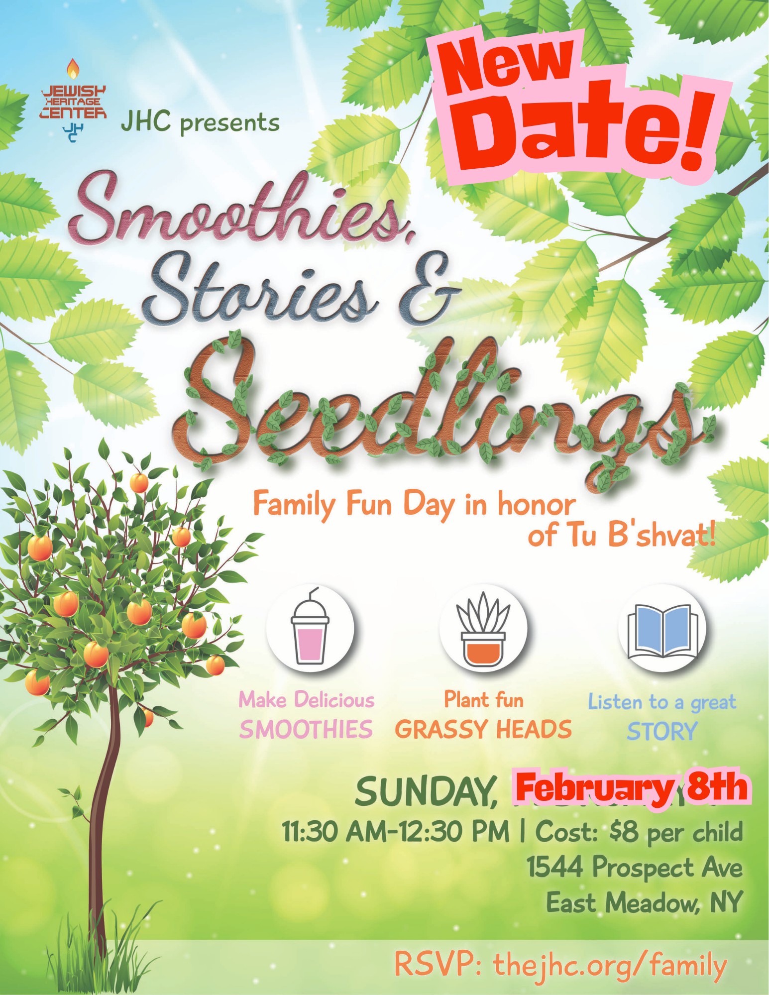 Due to the uncertainty of the weather, This Sunday’s event is postponed.
Smoothies, Stories & Seedlings has been rescheduled to Sunday, February 8.
Spots are limited, so sign up ASAP! We can't wait to see you!
Join the fun: https://www.thejhc.org/family