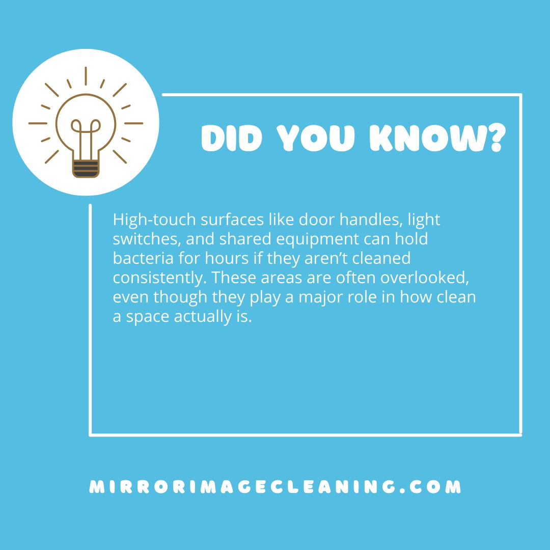 Did you know some of the dirtiest areas in a building aren’t the ones you notice first?
High-touch surfaces like door handles, light switches, and shared equipment can harbor bacteria for hours if they aren’t cleaned consistently. These often-overlooked details play a major role in overall cleanliness and workplace health.
At Mirror Image Cleaning, we focus on the details that matter most—so your space doesn’t just look clean, it truly is clean.
📞 563-528-2587
🌐 https://mirrorimagecleaning.com
#DidYouKnow #CommercialCleaning #WorkplaceHealth #OfficeCleaning #JanitorialServices #CleanWorkspaces #FacilityCare #MirrorImageCleaning
